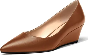 MERRORI Women's Pumps Wedge Heels Low Heel Slip On Matte Pointed Toe Pumps Womens Shoes 2 Inch