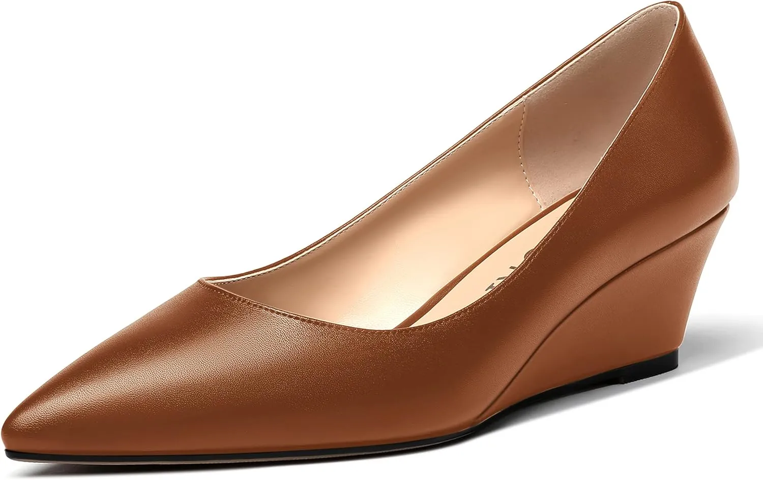 MERRORI Women's Pumps Wedge Heels Low Heel Slip On Matte Pointed Toe Pumps Womens Shoes 2 Inch