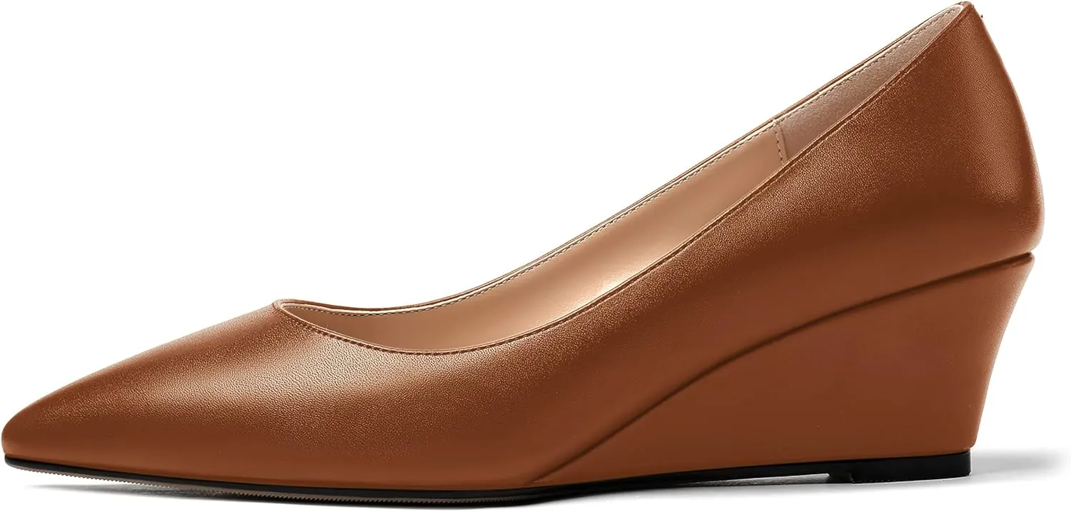 MERRORI Women's Pumps Wedge Heels Low Heel Slip On Matte Pointed Toe Pumps Womens Shoes 2 Inch