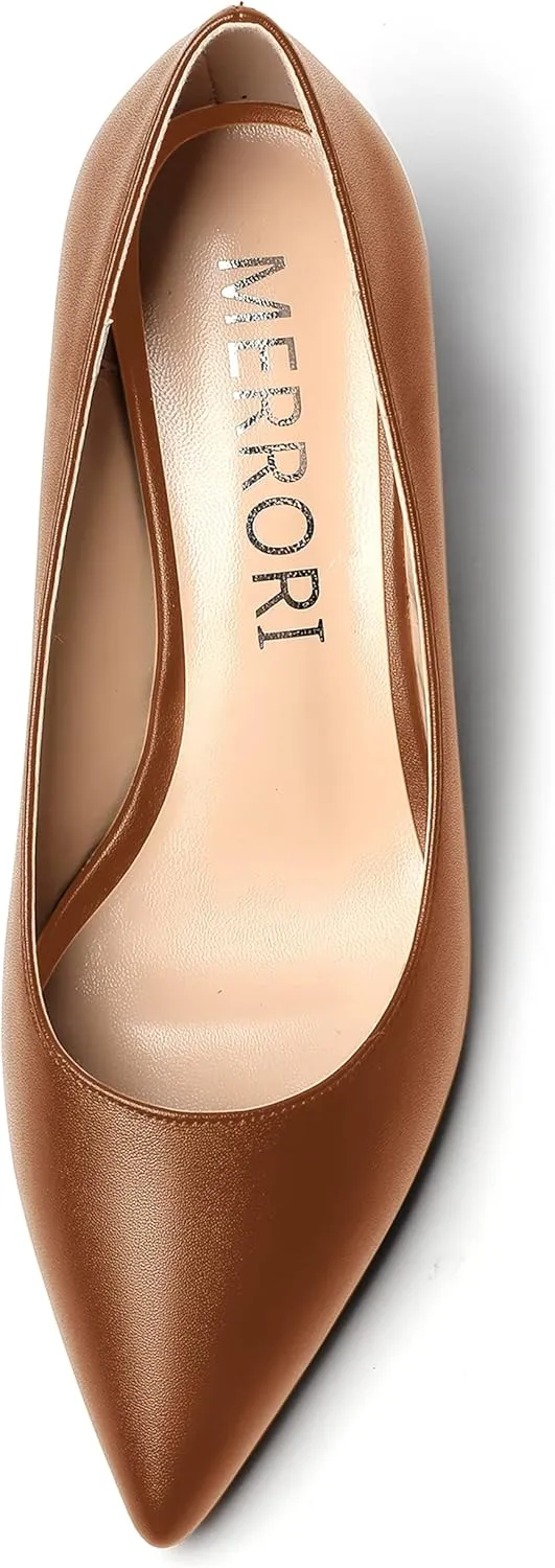 MERRORI Women's Pumps Wedge Heels Low Heel Slip On Matte Pointed Toe Pumps Womens Shoes 2 Inch