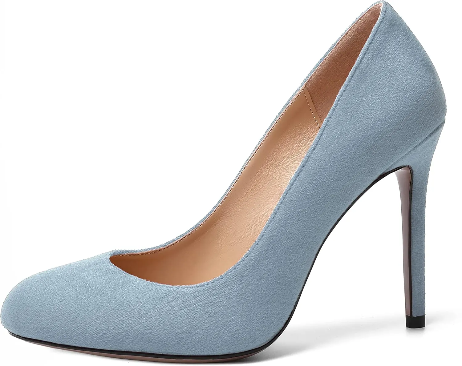MERRORI Womens Slip On Classic Platform Round Toe Elegent Party Suede Stiletto High Heel Pumps Shoes 4 Inch