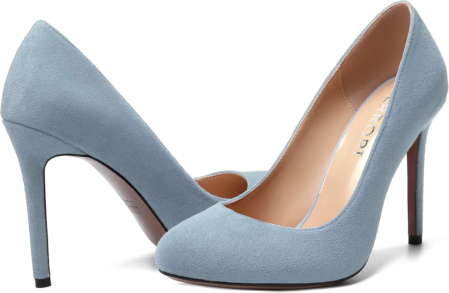 MERRORI Womens Slip On Classic Platform Round Toe Elegent Party Suede Stiletto High Heel Pumps Shoes 4 Inch