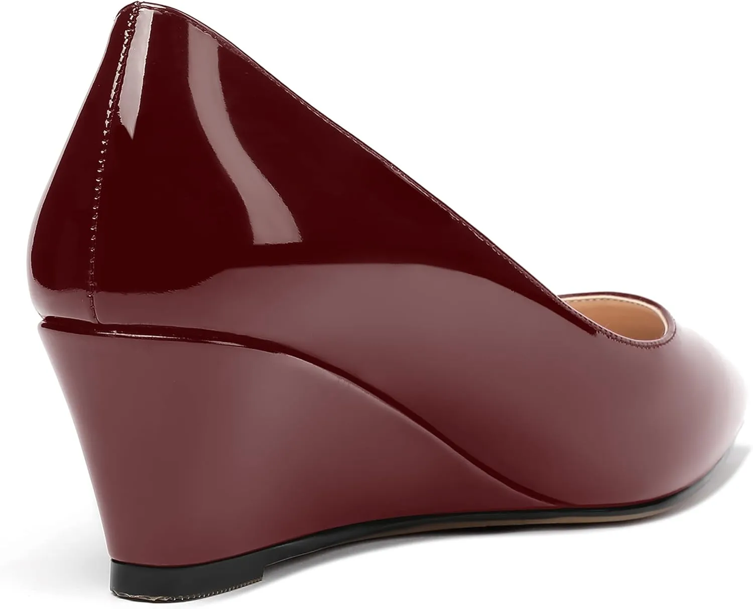 MERRORI Women's Slip On Patent Solid Square Toe Wedge Low Heel Pumps Shoes 2 Inch