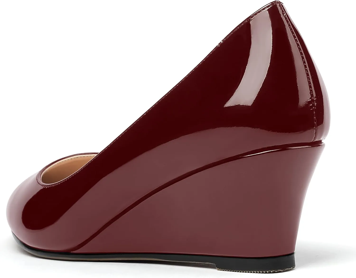 MERRORI Women's Slip On Patent Solid Square Toe Wedge Low Heel Pumps Shoes 2 Inch