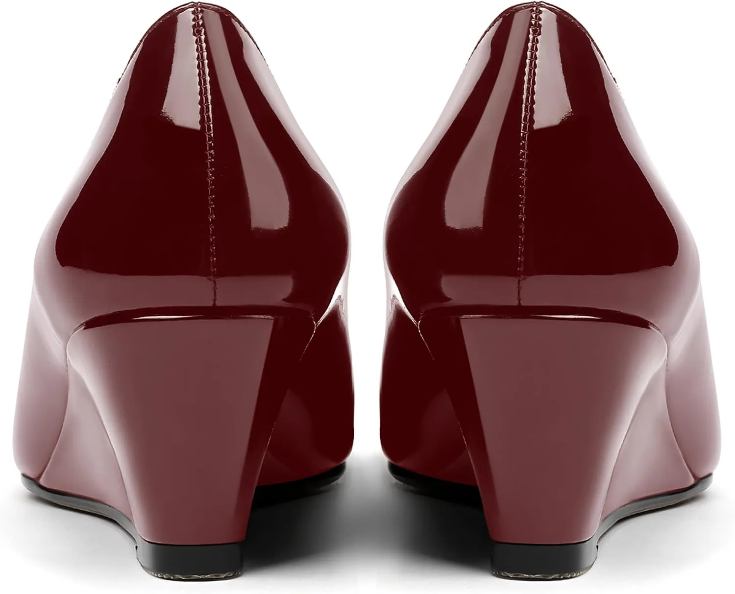 MERRORI Women's Slip On Patent Solid Square Toe Wedge Low Heel Pumps Shoes 2 Inch