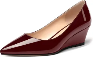 MERRORI Women's Slip On Patent Solid Square Toe Wedge Low Heel Pumps Shoes 2 Inch