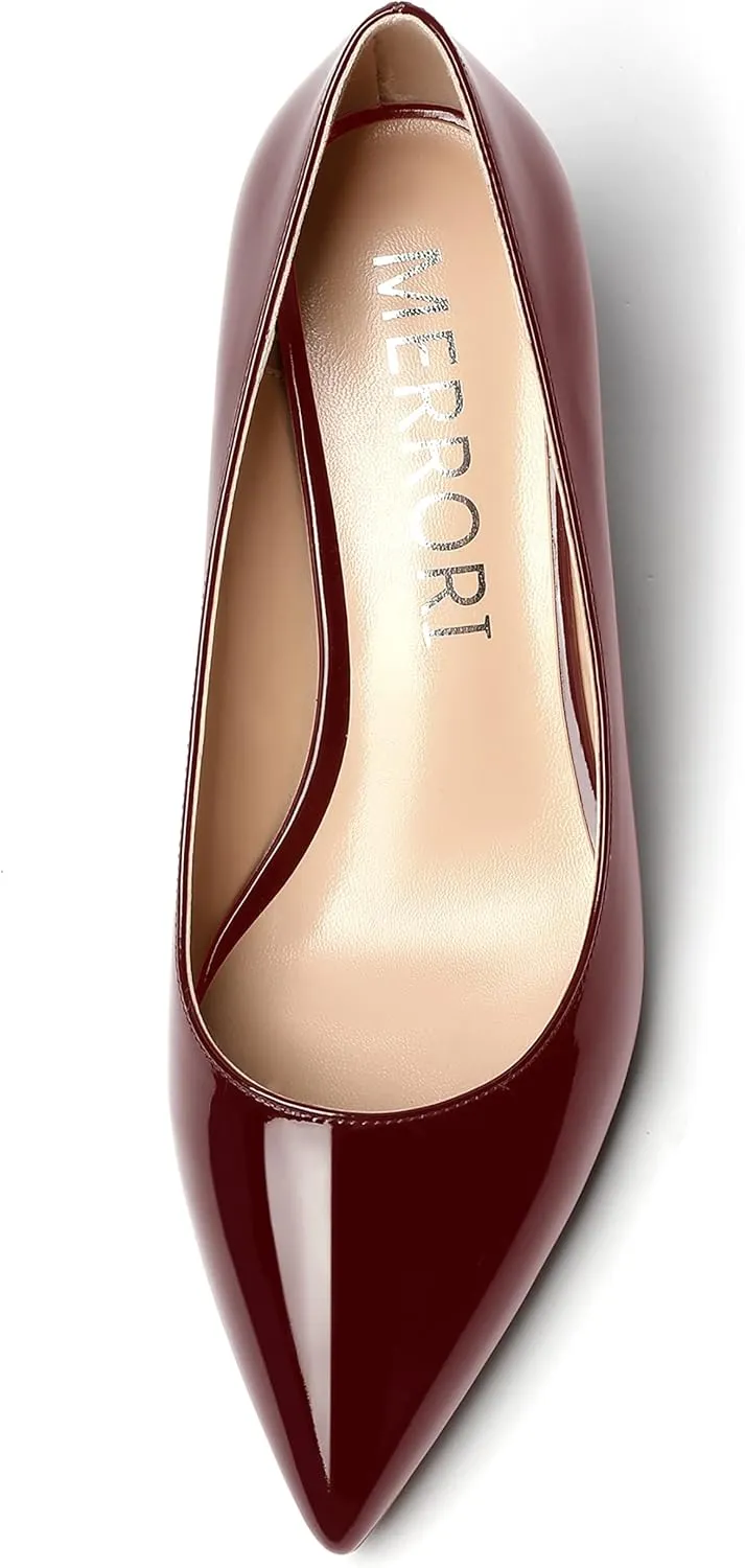 MERRORI Women's Slip On Patent Solid Square Toe Wedge Low Heel Pumps Shoes 2 Inch