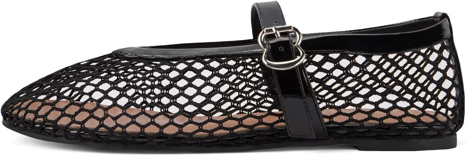 Mesh Flats for Women Mary Jane Flats with Straps Round Toe Buckle Slip on Flats Comfy Daily Casual Ballerina Shoes