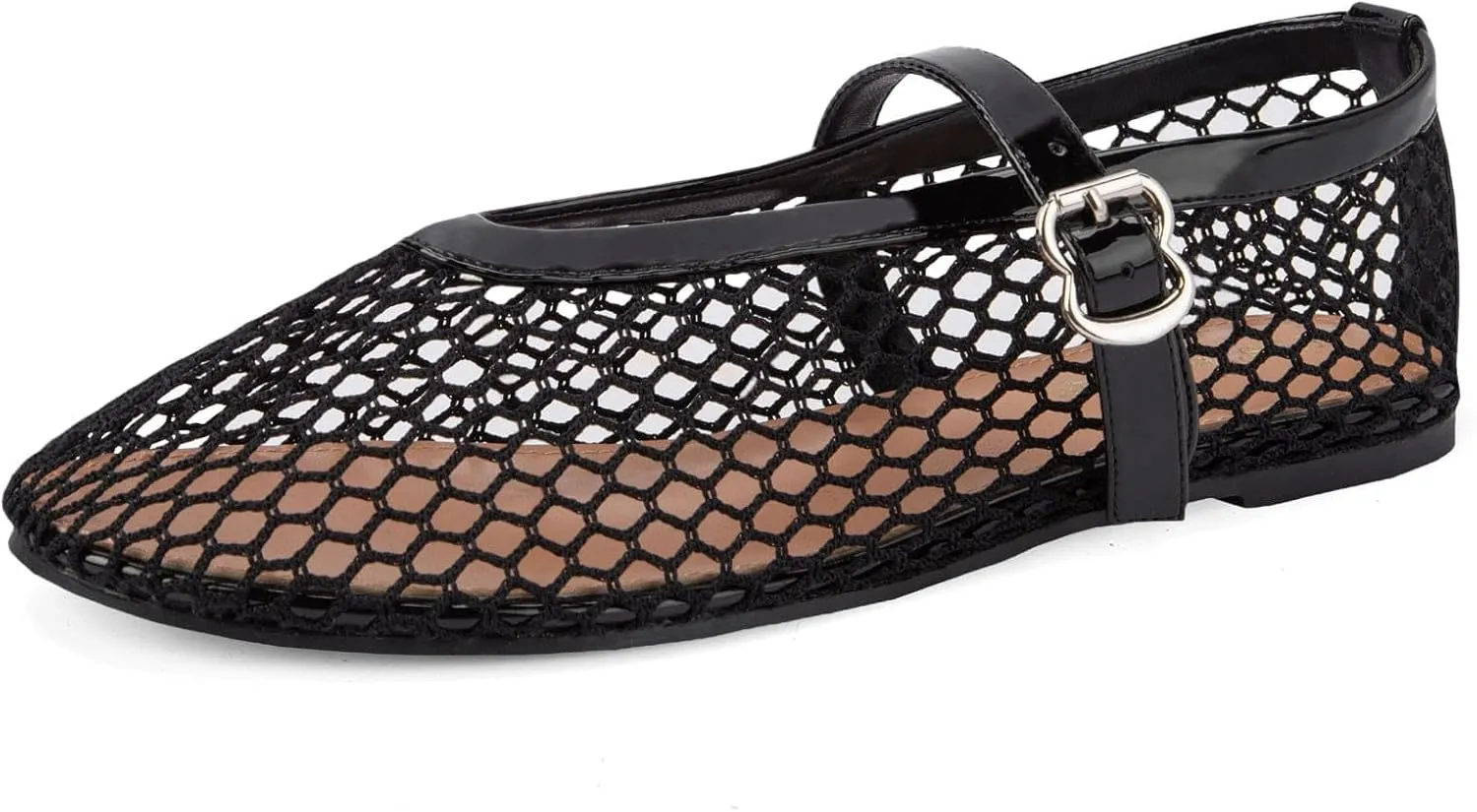 Mesh Flats for Women Mary Jane Flats with Straps Round Toe Buckle Slip on Flats Comfy Daily Casual Ballerina Shoes