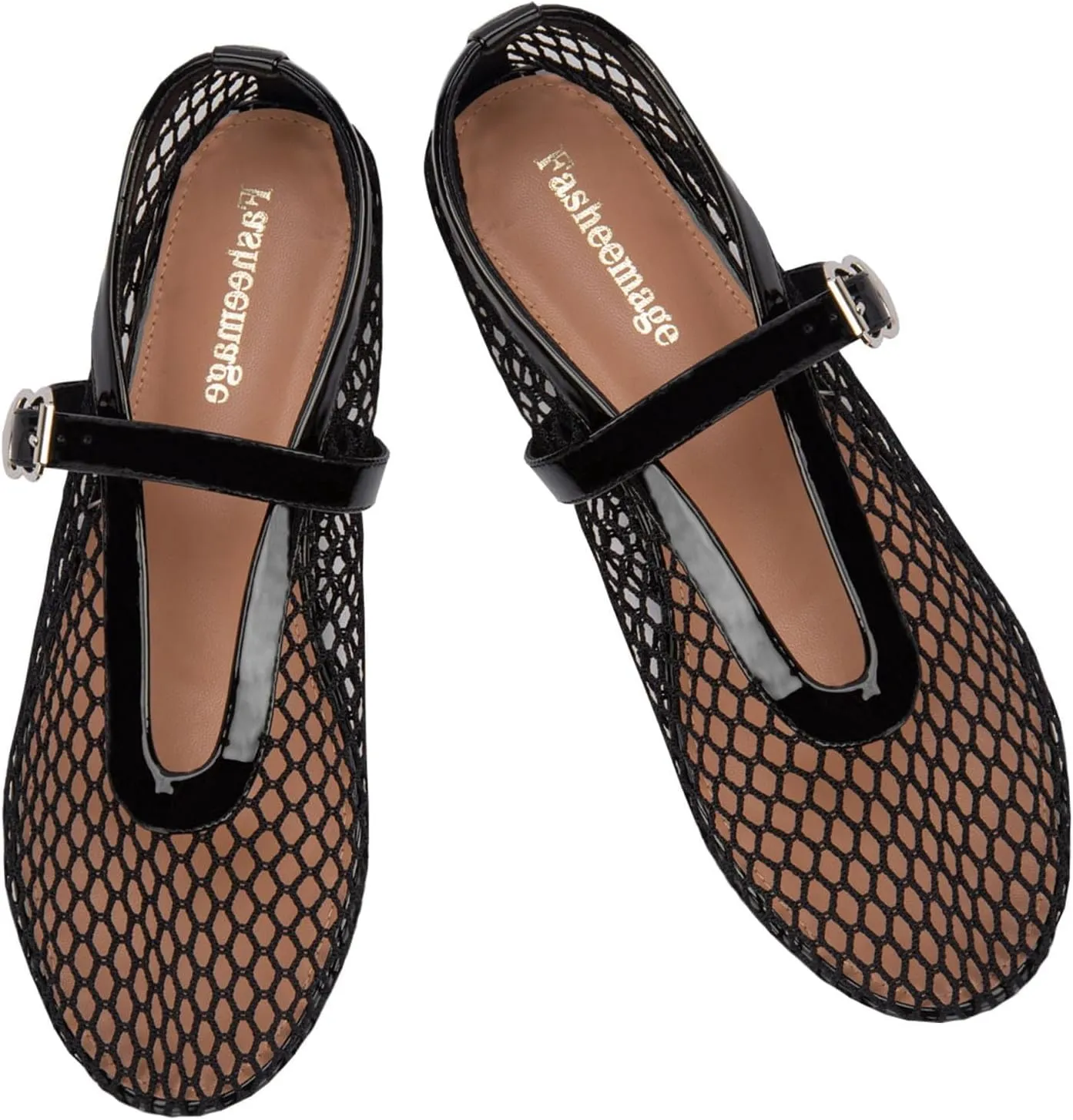 Mesh Flats for Women Mary Jane Flats with Straps Round Toe Buckle Slip on Flats Comfy Daily Casual Ballerina Shoes