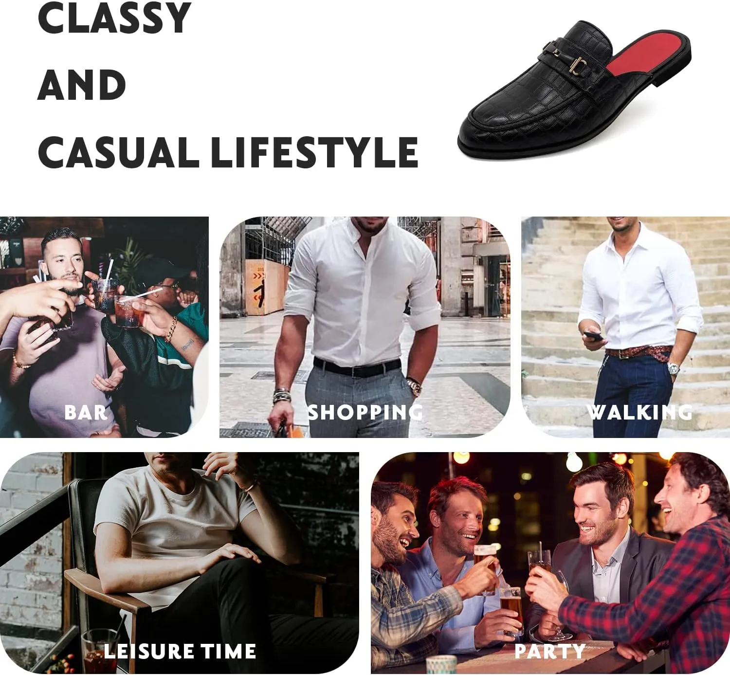 MHB Men's Mule Stylish Backless Slip-On Loafer Casual Dress Sandal Shoes Fashionable Slipper for Men Plus Size 7-13