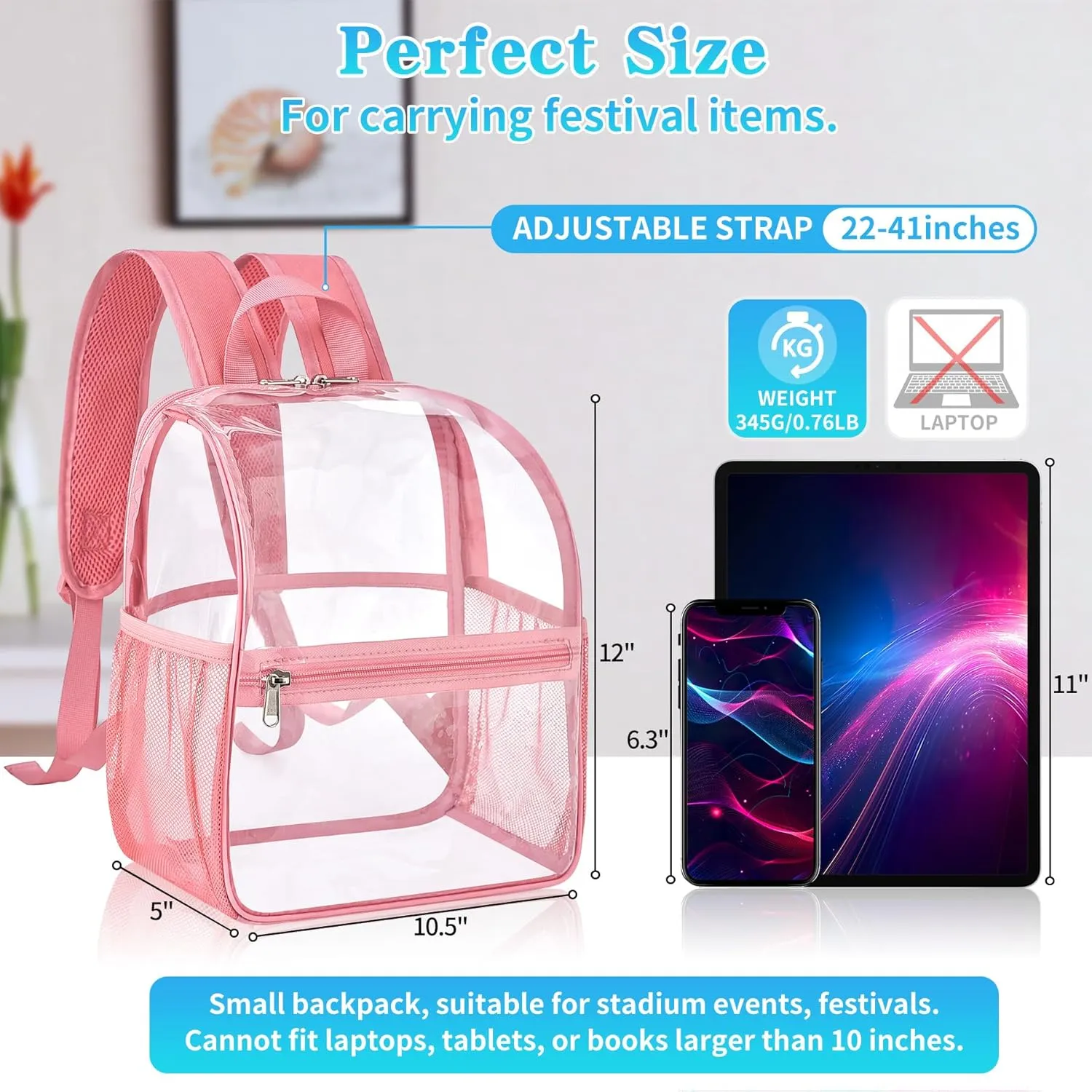 Mildbeer Small Clear Backpack, Stadium Approved 12x12x6 Clear Backpack for Women with 2 Bottle Holders for Festival Concert Sports Events