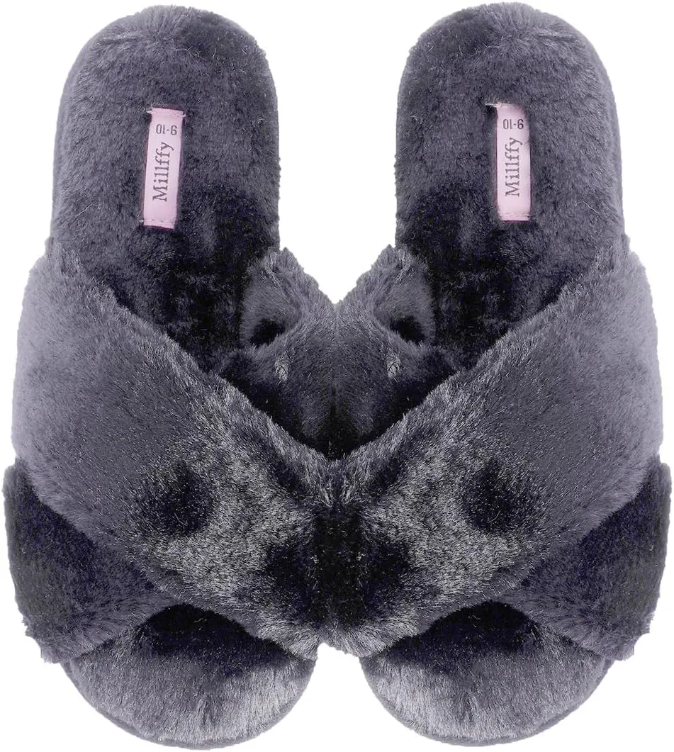 Millffy Fuzzy Fluffy Open Toe Slippers for Summer Warm Comfy flip Flop Slippers for Women Slip on