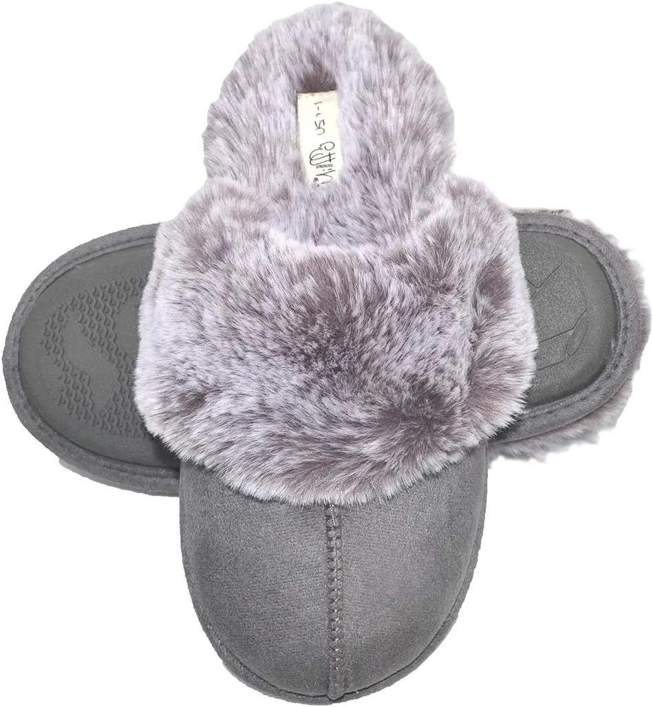 Millffy Women's Comfy Faux Fur Lining Clog Scuff House Shoes Memory Foam Slip on Anti-Skid Sole