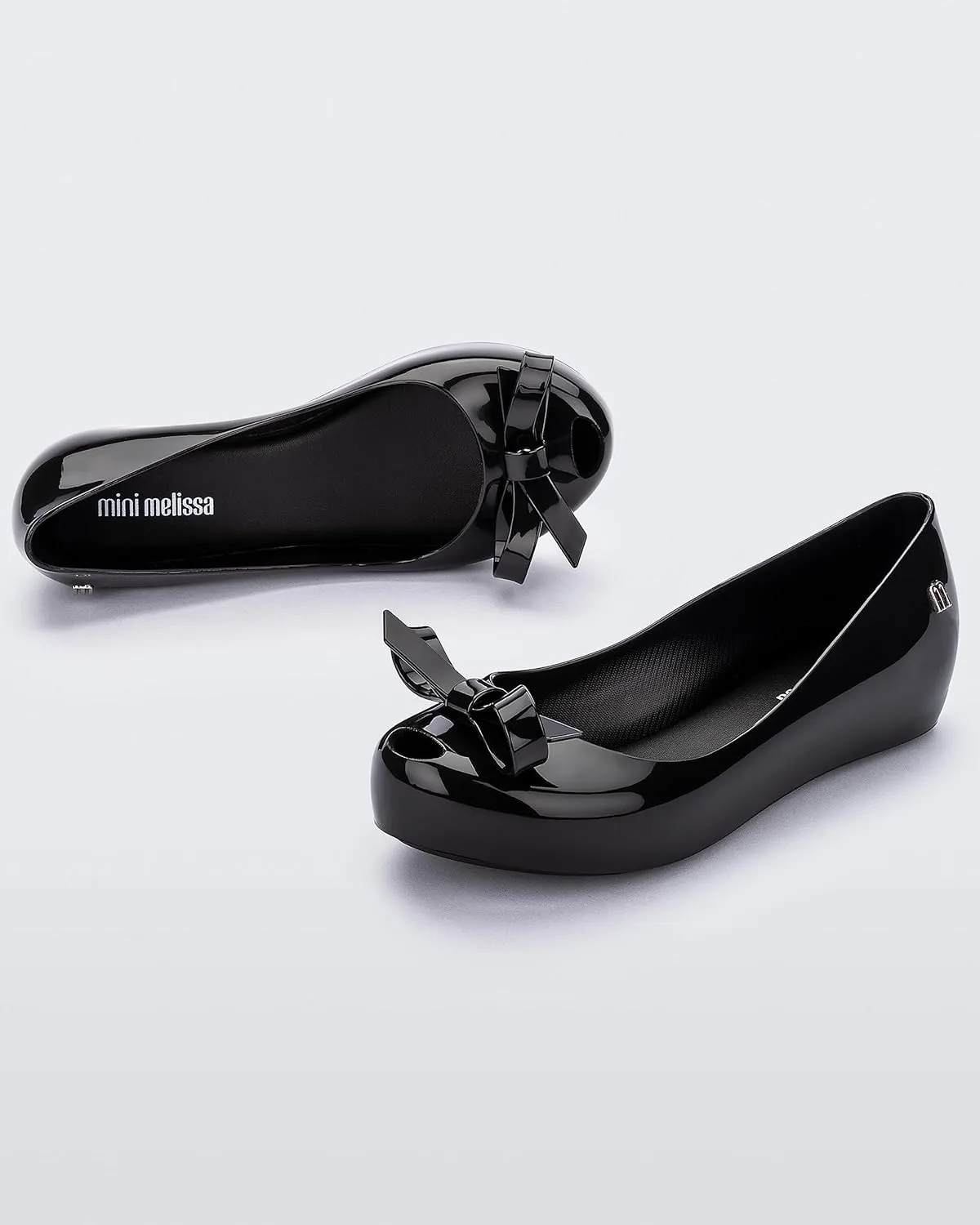 mini melissa Ultragirl with Bow Ballet Flats for Girls- Comfortable & Cute Peep Toe Jelly Flat Shoes with Transparent Upper and Small Bow for Kids