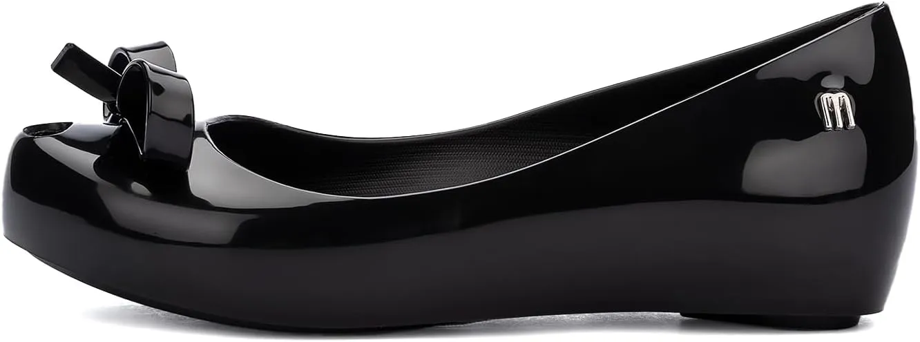 mini melissa Ultragirl with Bow Ballet Flats for Girls- Comfortable & Cute Peep Toe Jelly Flat Shoes with Transparent Upper and Small Bow for Kids