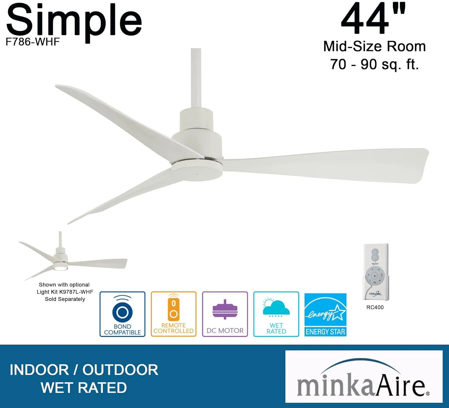 Minka-Aire 44" LED CEILING FAN, Flat White