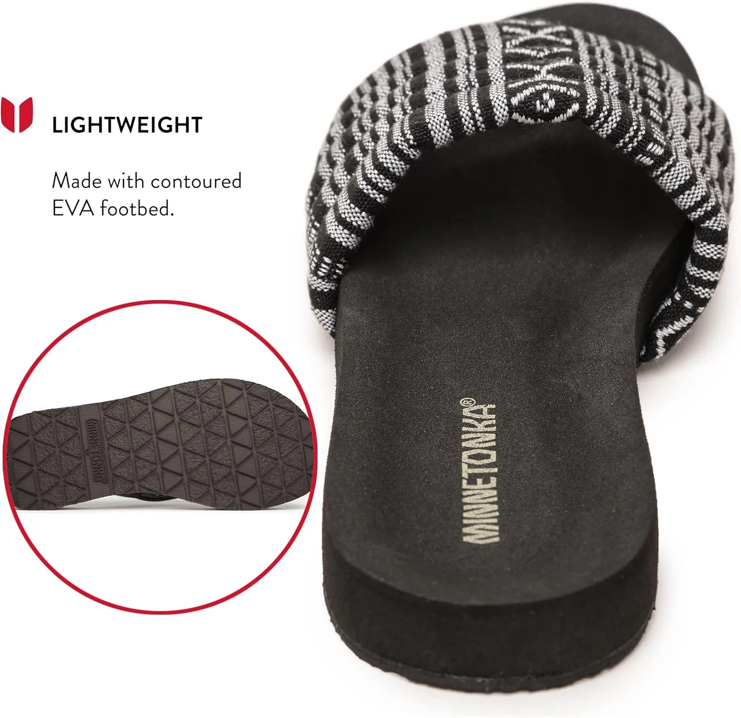 Minnetonka Heidi - Comfy Slides for Women Featuring Vibrant Fabric Print Design, Classic Slip-On Style, Contoured EVA Footbed, Rubber Outsole, and Fabric Upper