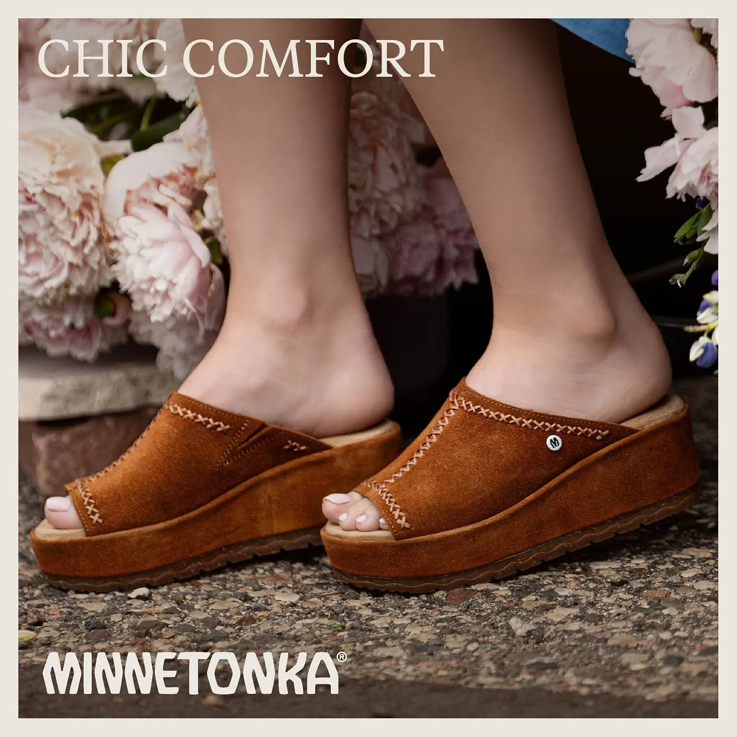 Minnetonka Paislee – Women’s Wedge Sandals with Slip-On Design, Genuine Suede, Microfiber Lining, and Thick Rubber Sole