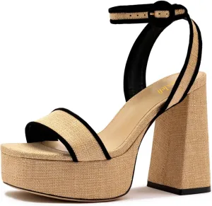 miss left Women Stylish Open Toe Platform Sandals Ankle Strap Backless Chunky High Heels Summer Party Club Date Dance Shoes Size 4-16 US