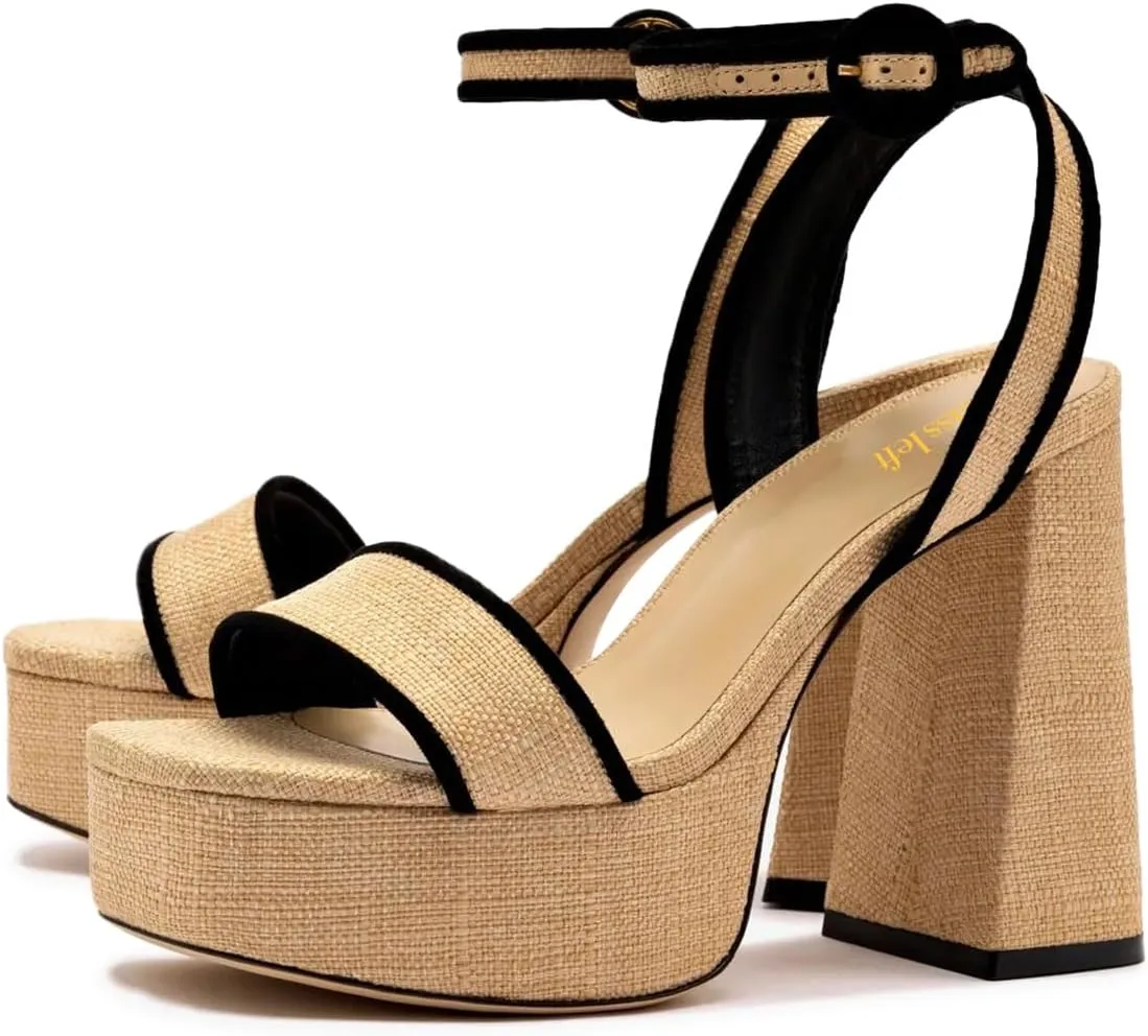 miss left Women Stylish Open Toe Platform Sandals Ankle Strap Backless Chunky High Heels Summer Party Club Date Dance Shoes Size 4-16 US