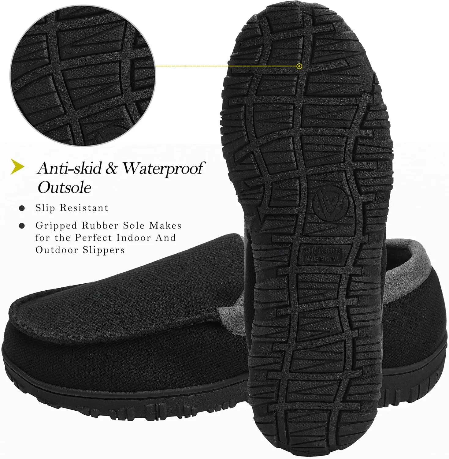 MIXIN Mens Moccasins Slippers Slip On House Shoes with Warm and Cozy Memory Foam Hard Sole Indoor Outdoor
