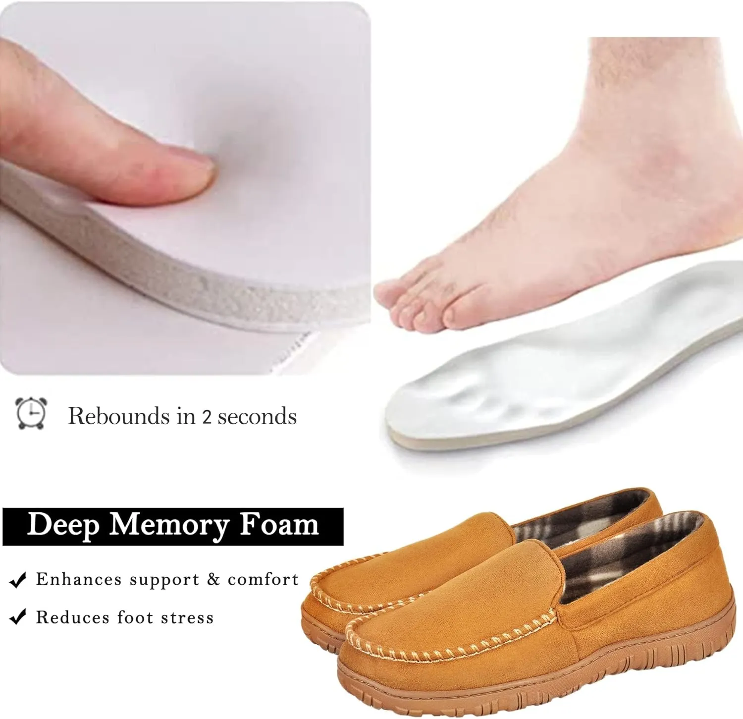 MIXIN Mens Moccasins Slippers Slip On House Shoes with Warm and Cozy Memory Foam Hard Sole Indoor Outdoor