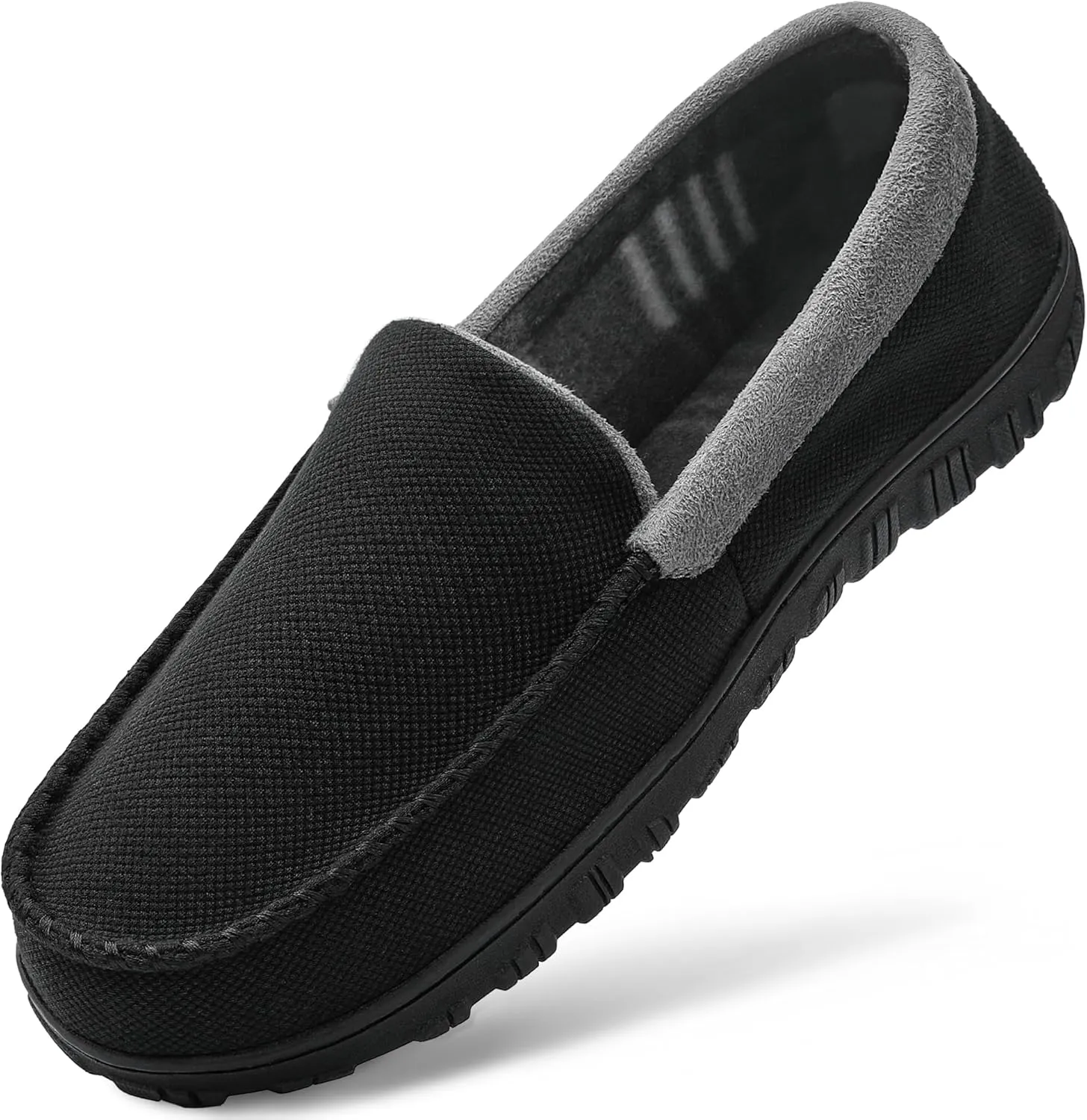 MIXIN Mens Moccasins Slippers Slip On House Shoes with Warm and Cozy Memory Foam Hard Sole Indoor Outdoor