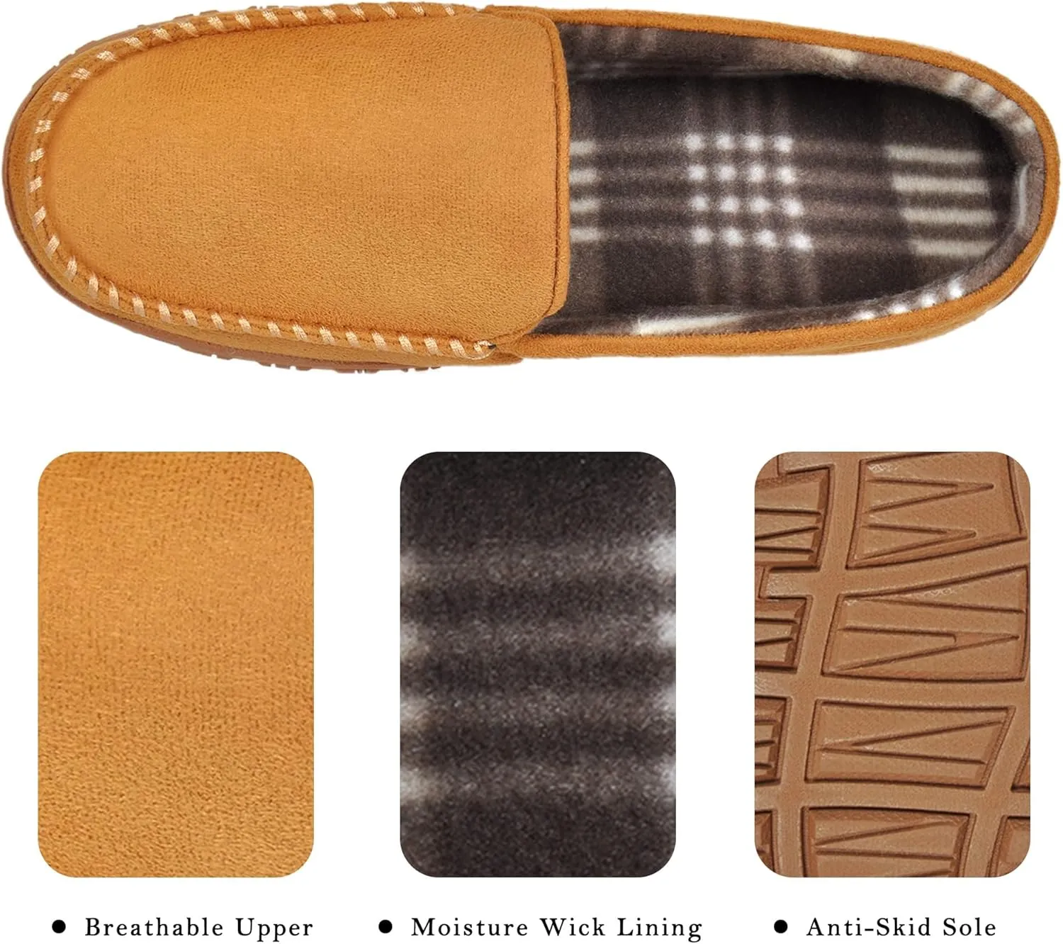 MIXIN Mens Moccasins Slippers Slip On House Shoes with Warm and Cozy Memory Foam Hard Sole Indoor Outdoor