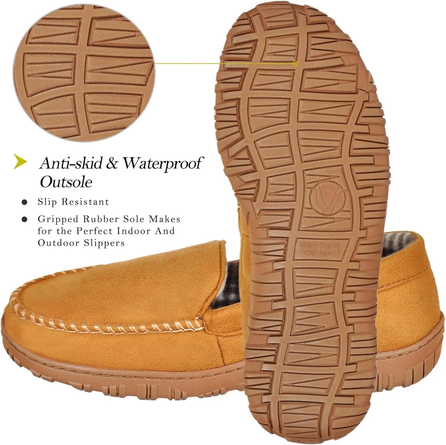 MIXIN Mens Moccasins Slippers Slip On House Shoes with Warm and Cozy Memory Foam Hard Sole Indoor Outdoor