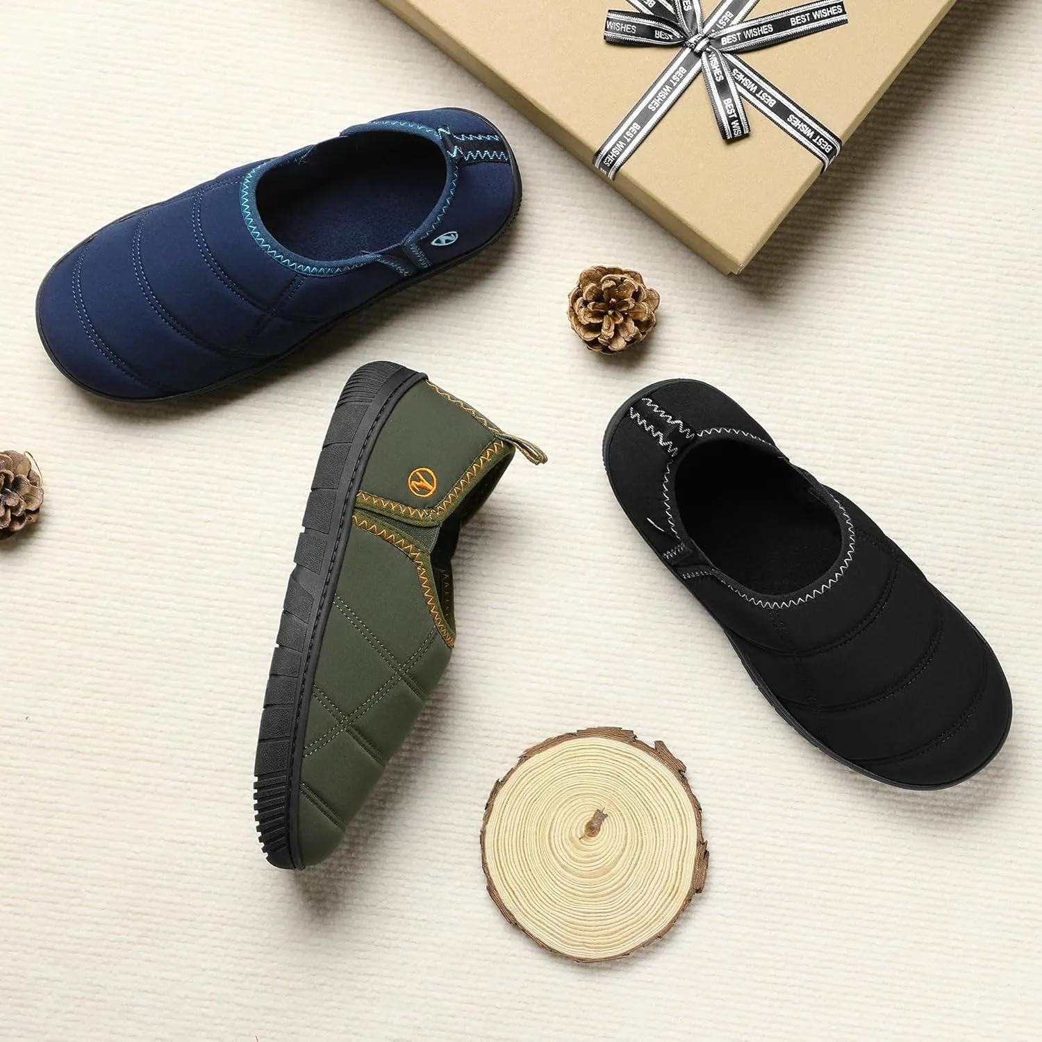 MIXIN Mens Slippers Indoor Outdoor Comfy Slip On Memory Foam House Shoes