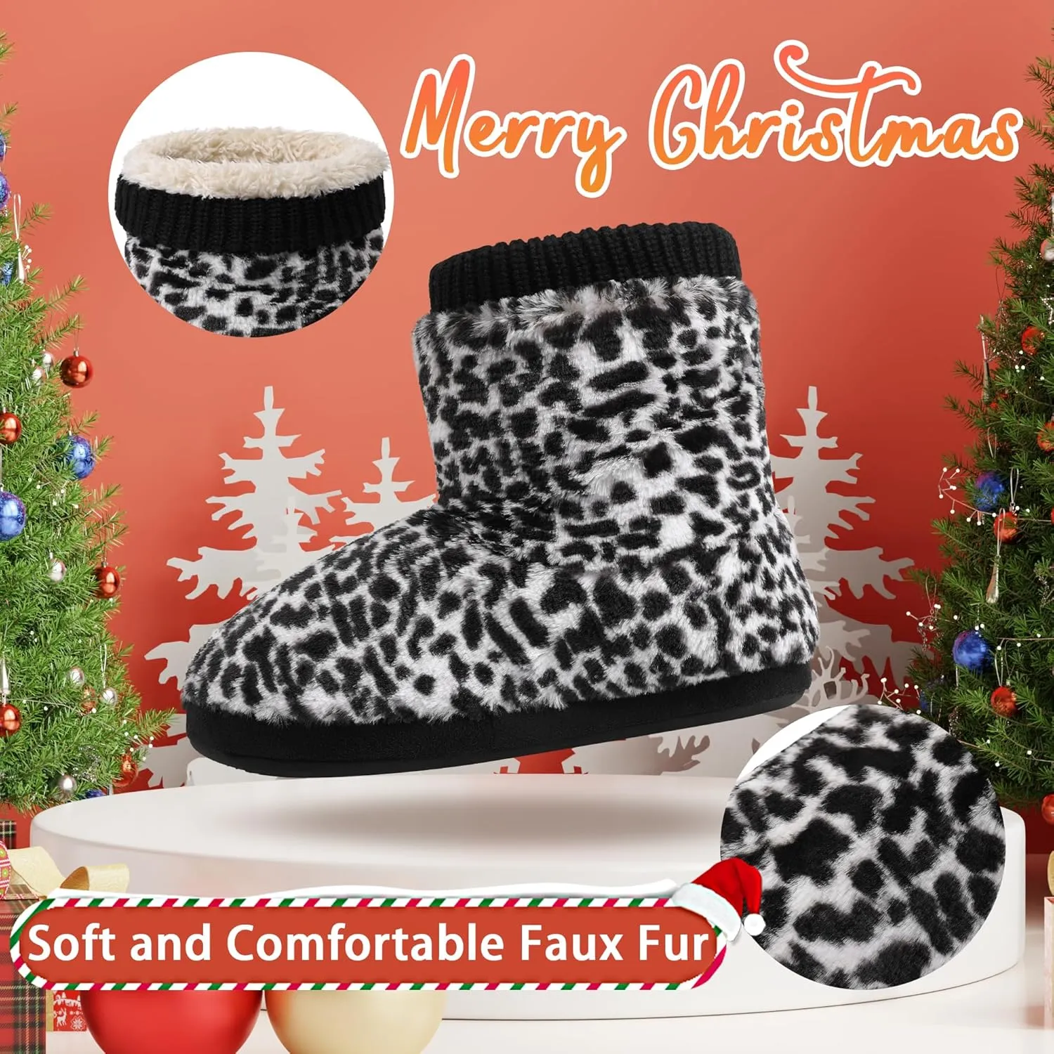 MIXIN Women's Comfort Warm Faux Fleece Fuzzy Ankle Bootie Slippers Plush Lining Slip-on House Shoes Anti-Slip Sole Indoor/Outdoor
