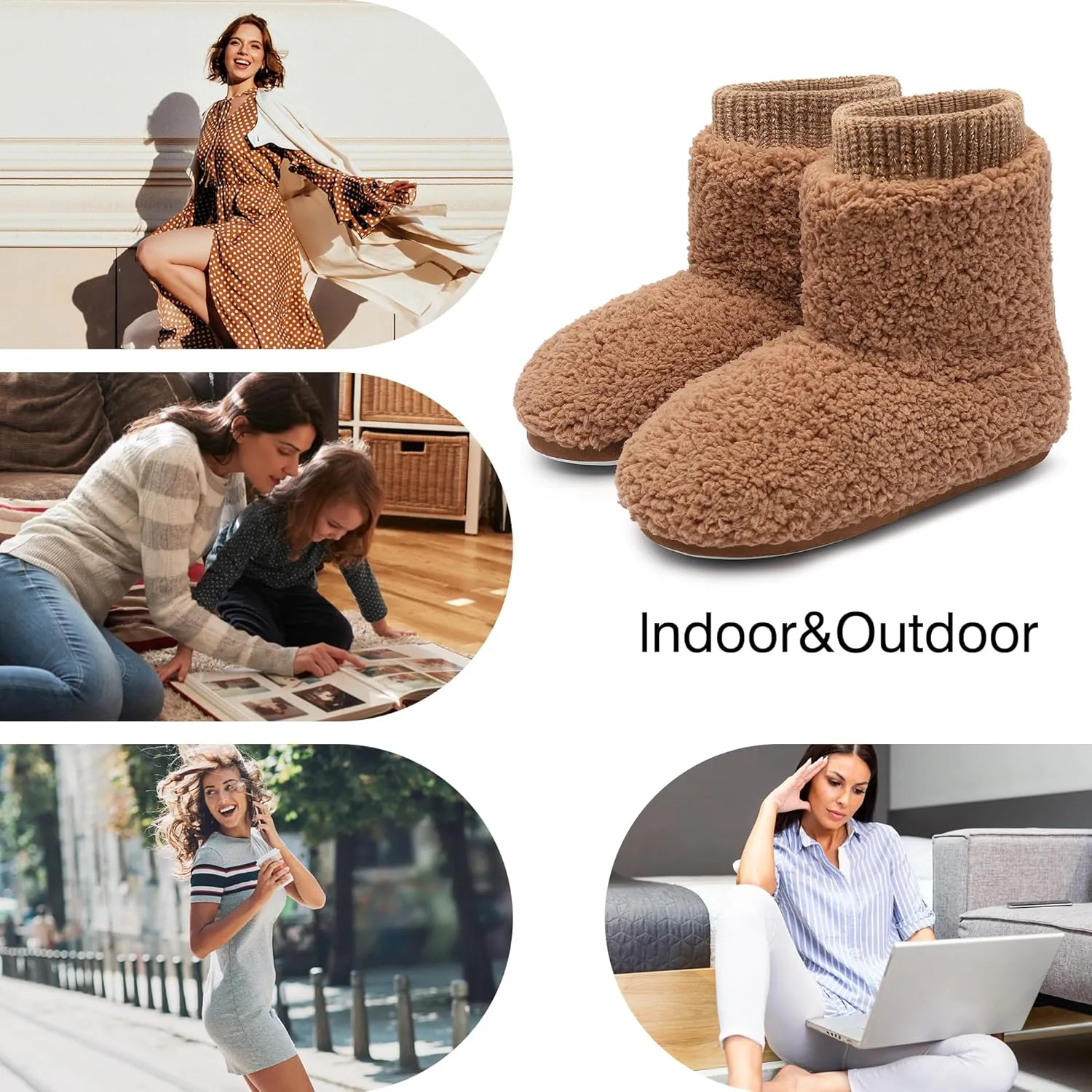 MIXIN Women's Comfort Warm Faux Fleece Fuzzy Ankle Bootie Slippers Plush Lining Slip-on House Shoes Anti-Slip Sole Indoor/Outdoor