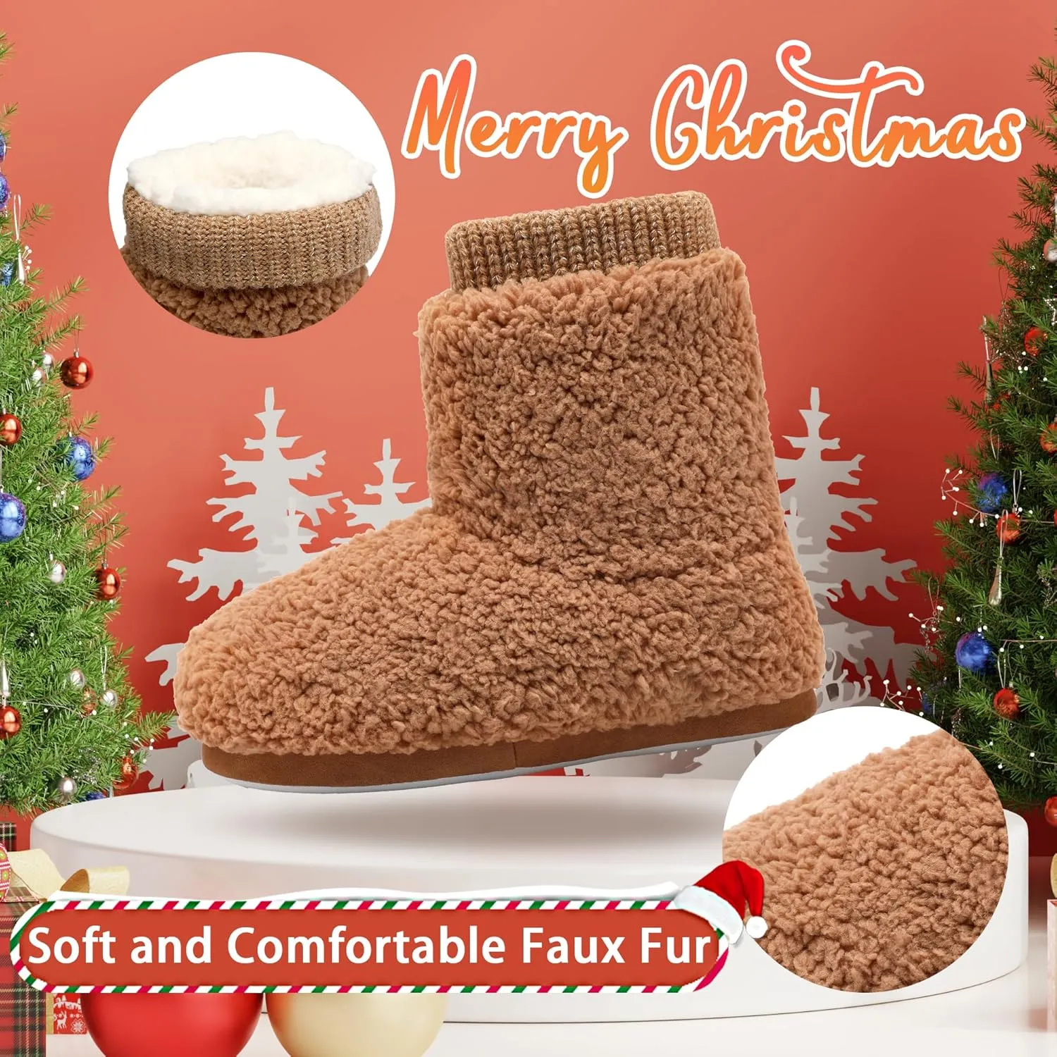 MIXIN Women's Comfort Warm Faux Fleece Fuzzy Ankle Bootie Slippers Plush Lining Slip-on House Shoes Anti-Slip Sole Indoor/Outdoor