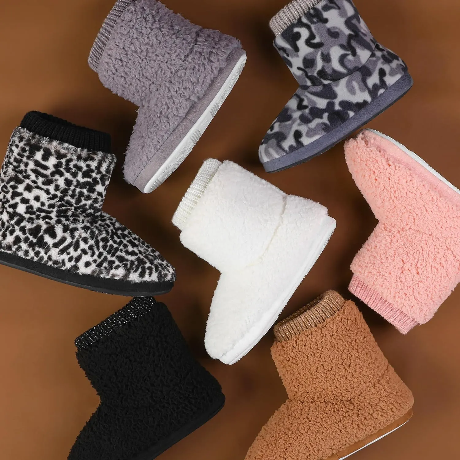 MIXIN Women's Comfort Warm Faux Fleece Fuzzy Ankle Bootie Slippers Plush Lining Slip-on House Shoes Anti-Slip Sole Indoor/Outdoor