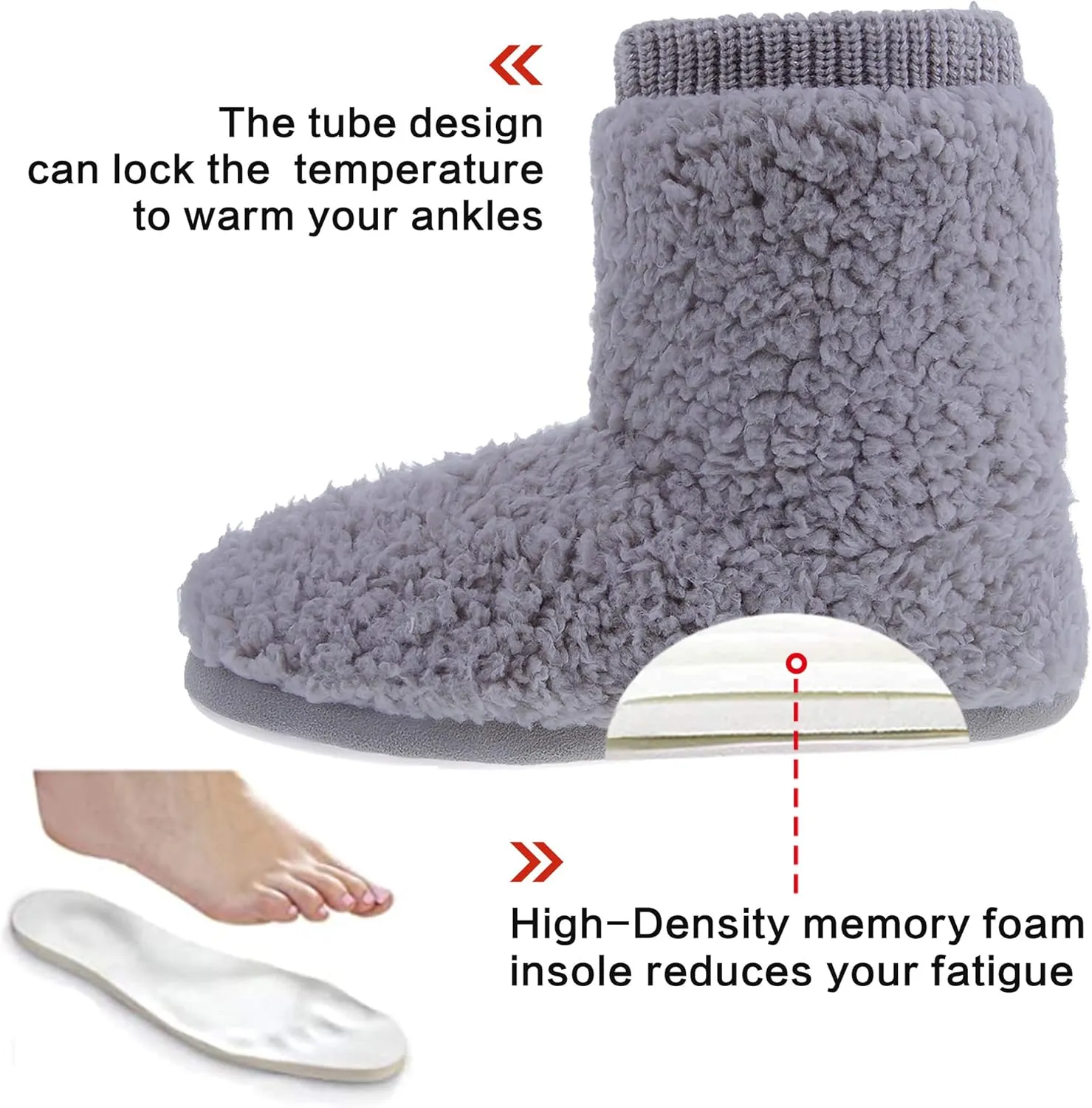 MIXIN Women's Comfort Warm Faux Fleece Fuzzy Ankle Bootie Slippers Plush Lining Slip-on House Shoes Anti-Slip Sole Indoor/Outdoor