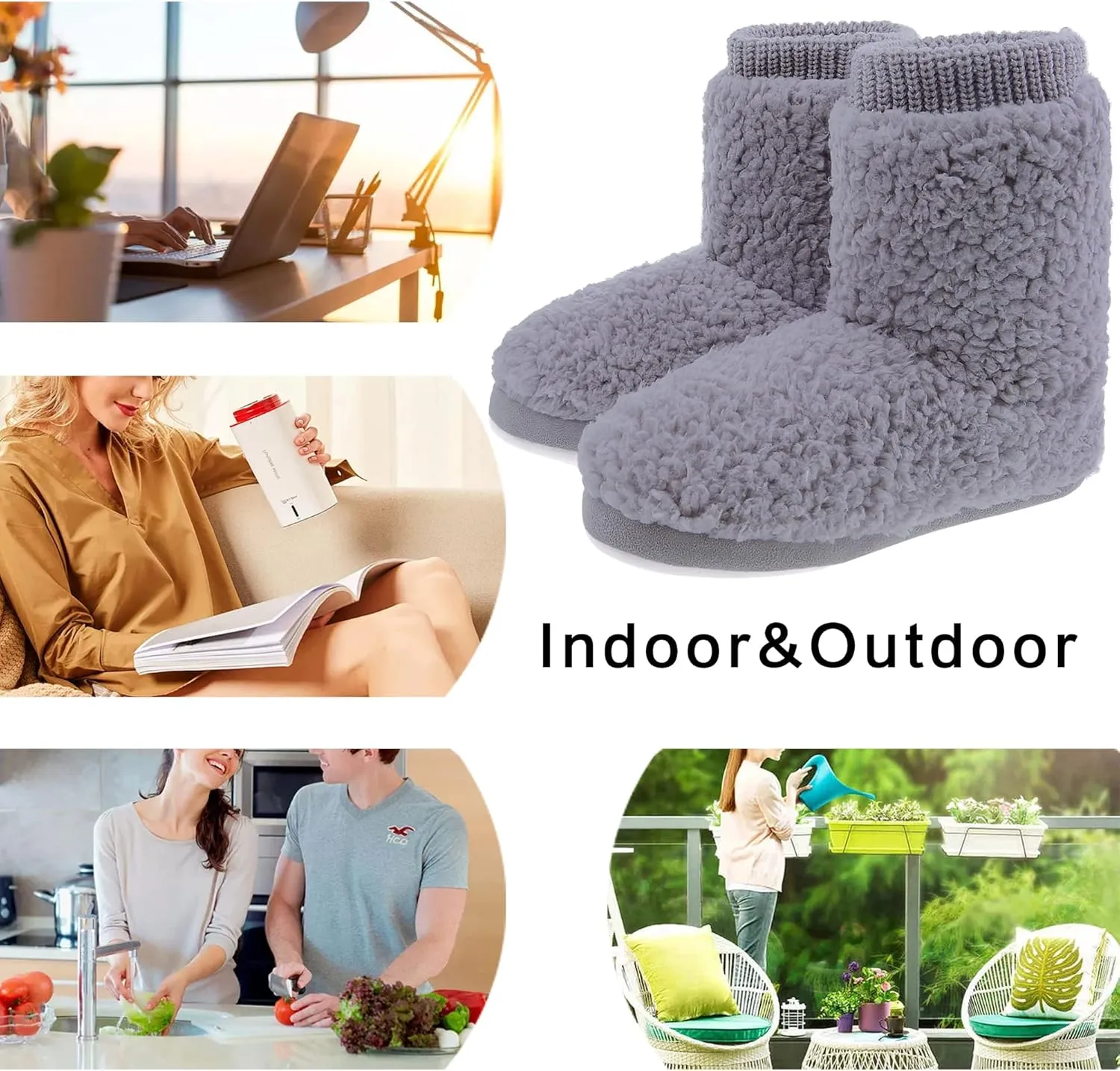 MIXIN Women's Comfort Warm Faux Fleece Fuzzy Ankle Bootie Slippers Plush Lining Slip-on House Shoes Anti-Slip Sole Indoor/Outdoor