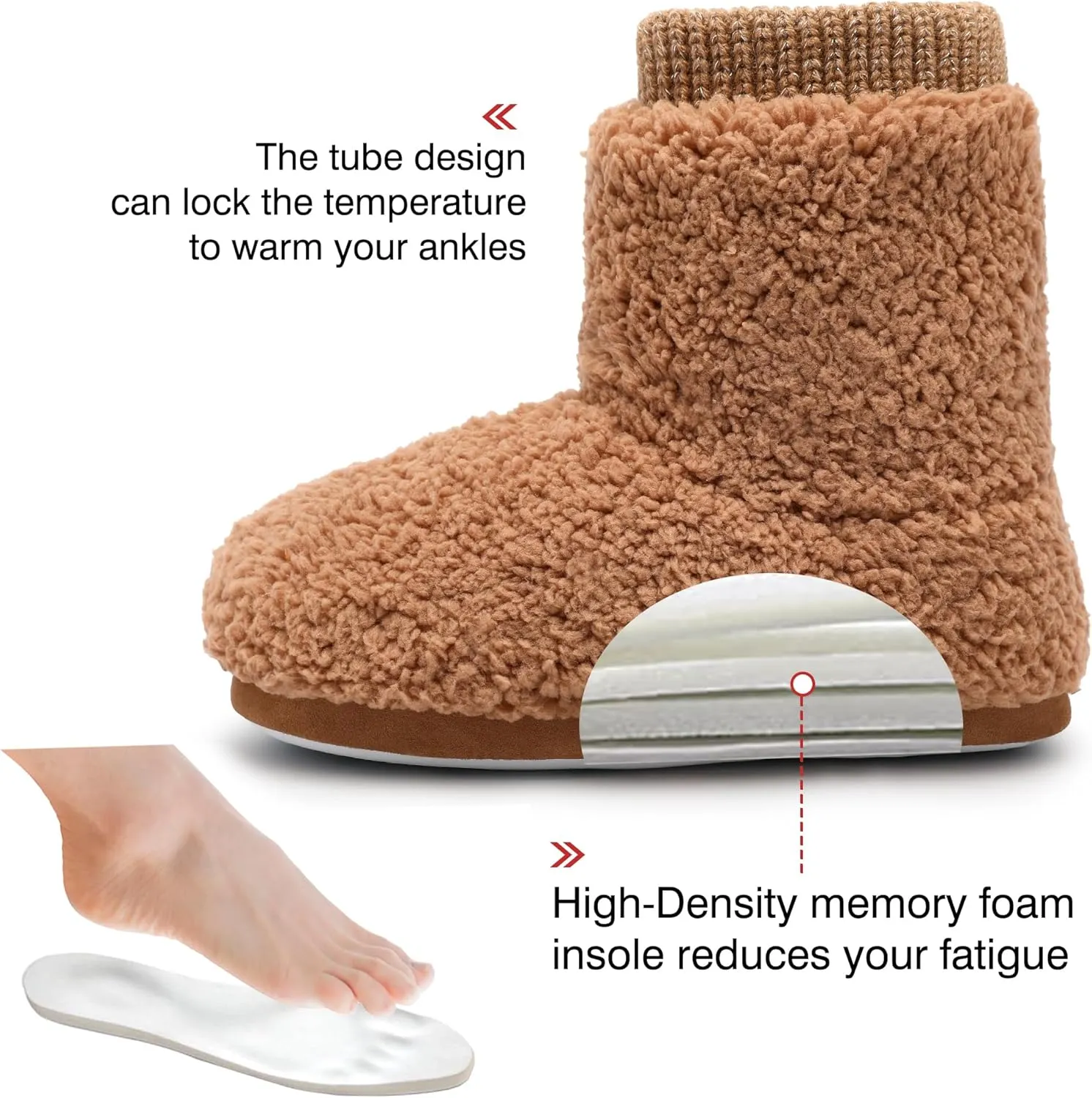 MIXIN Women's Comfort Warm Faux Fleece Fuzzy Ankle Bootie Slippers Plush Lining Slip-on House Shoes Anti-Slip Sole Indoor/Outdoor