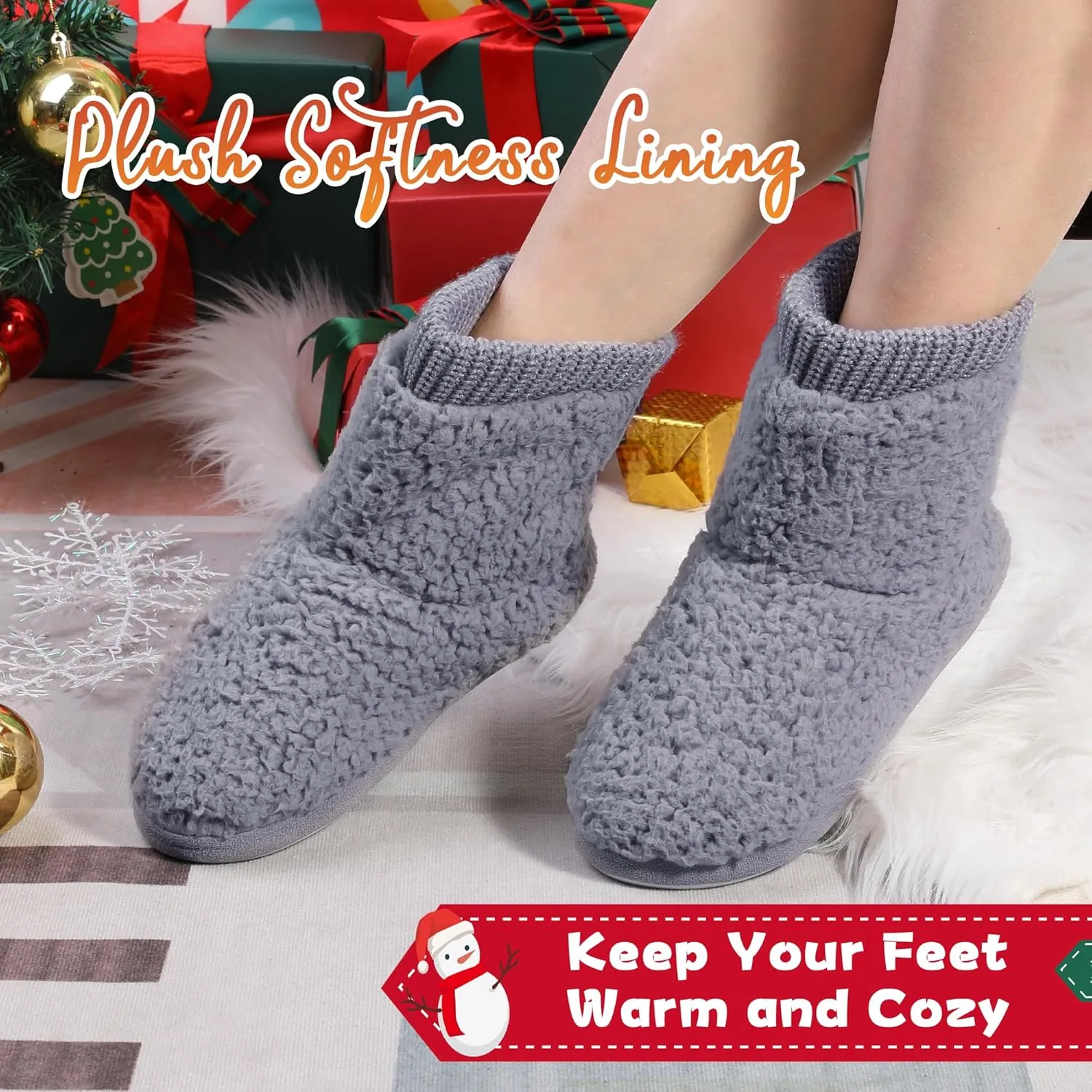 MIXIN Women's Comfort Warm Faux Fleece Fuzzy Ankle Bootie Slippers Plush Lining Slip-on House Shoes Anti-Slip Sole Indoor/Outdoor
