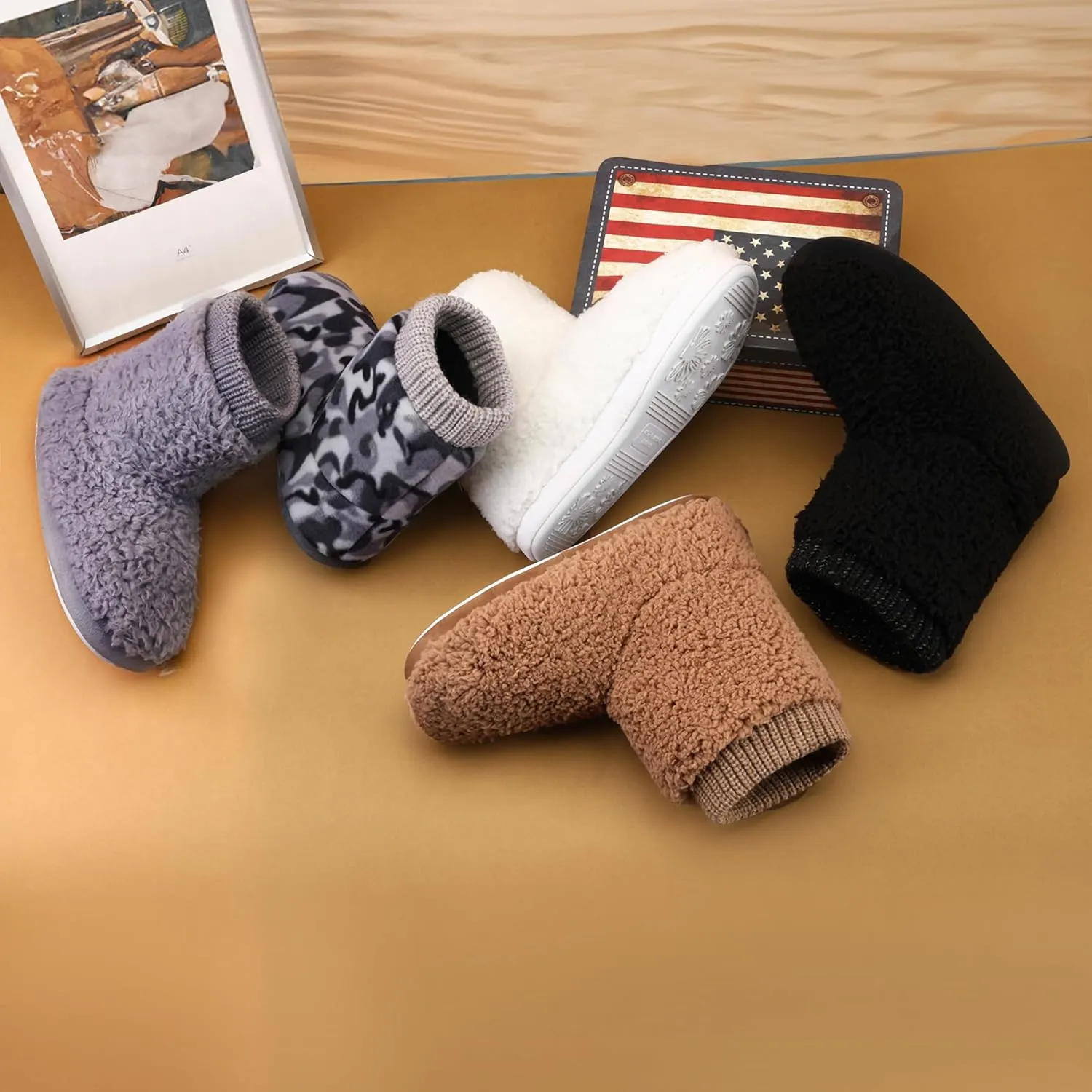MIXIN Women's Comfort Warm Faux Fleece Fuzzy Ankle Bootie Slippers Plush Lining Slip-on House Shoes Anti-Slip Sole Indoor/Outdoor