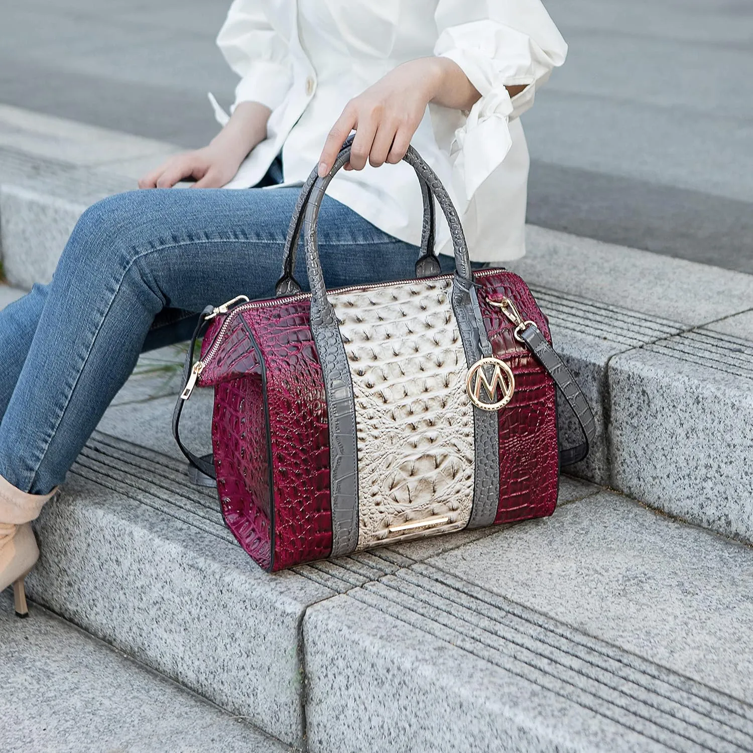 MKF Collection Satchel bag for Women, Crocodile-embossed Vegan Leather Top-Handle Crossbody Handbag Purse By Mia K