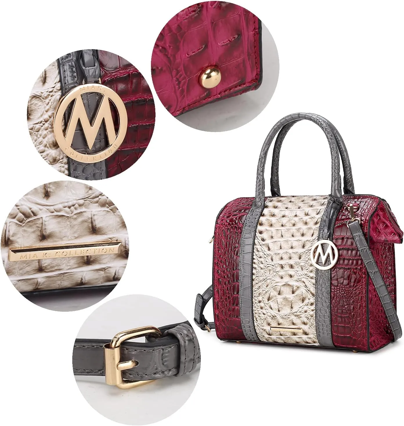 MKF Collection Satchel bag for Women, Crocodile-embossed Vegan Leather Top-Handle Crossbody Handbag Purse By Mia K