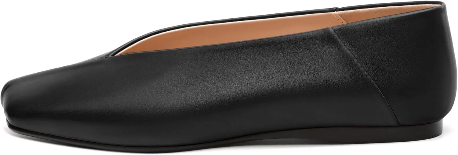 MODENCOCO Womens Flats Square Toe Ballet Flat for Women Loafers Flats Dress Shoes Comfortable Business Casual Work Shoes