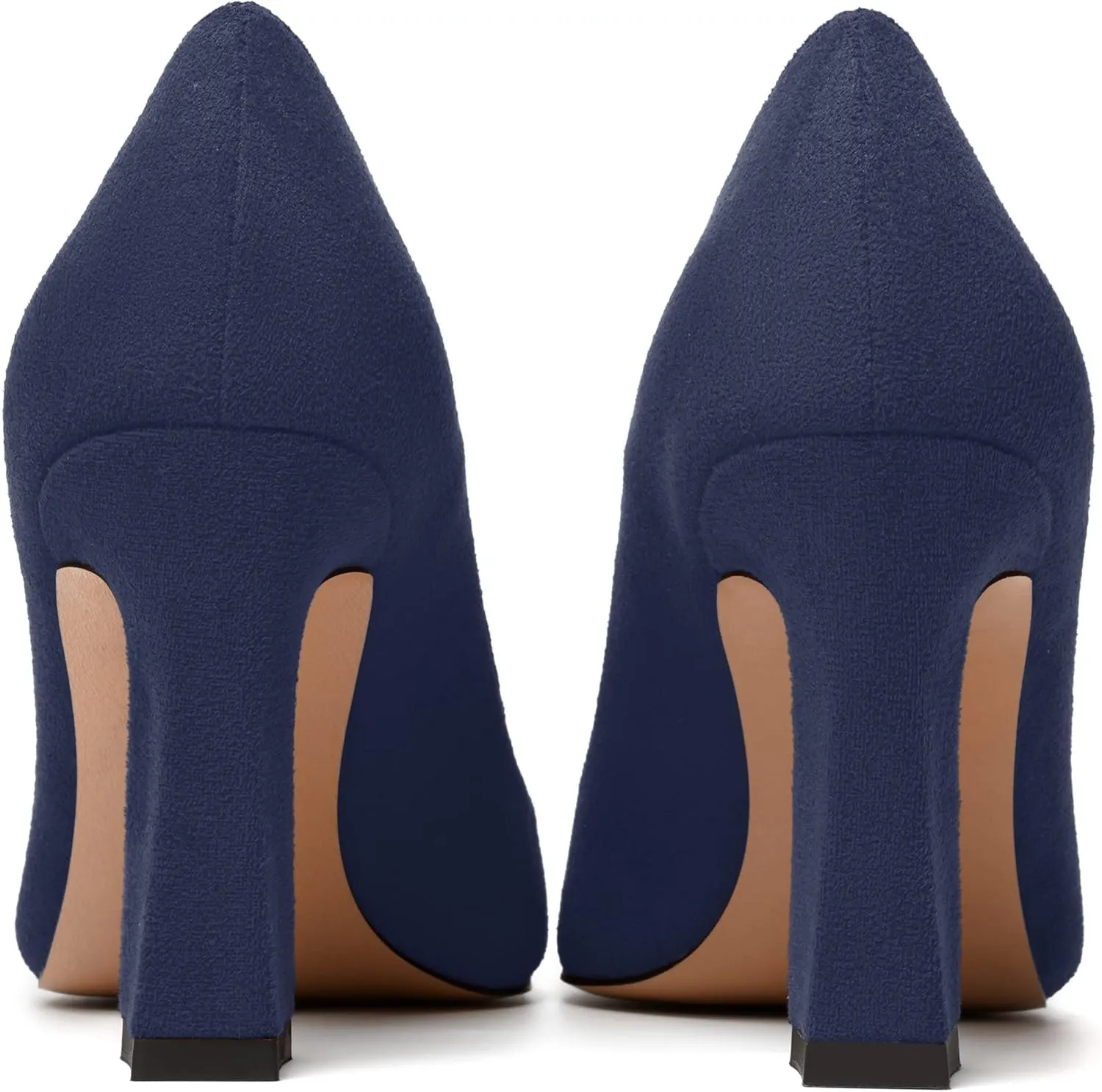 MODENCOCO Womens Slip On Solid Office Sexy Pointed Toe Fashion Suede Block High Heel Pumps Dress Shoes 3.5 Inch