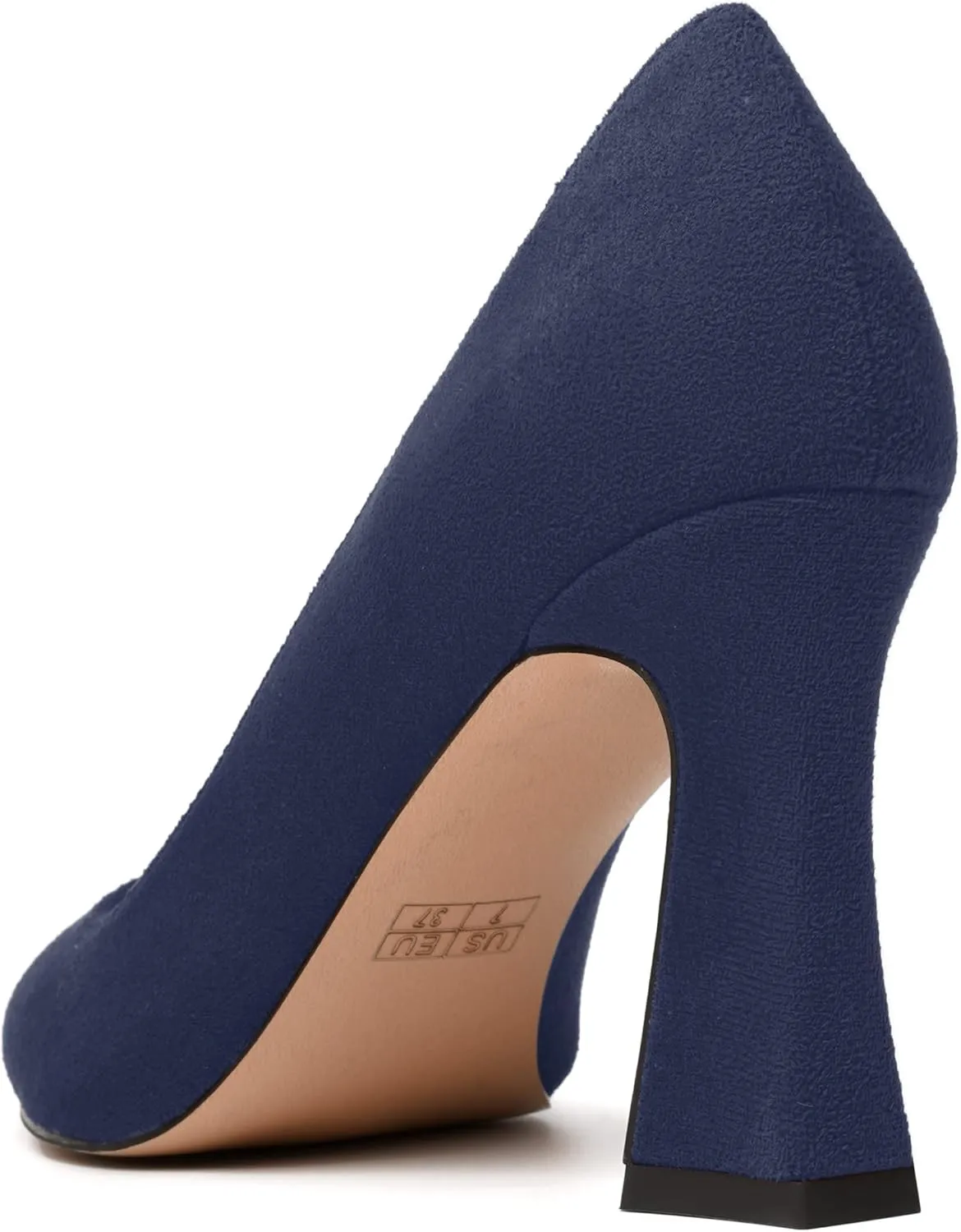 MODENCOCO Womens Slip On Solid Office Sexy Pointed Toe Fashion Suede Block High Heel Pumps Dress Shoes 3.5 Inch