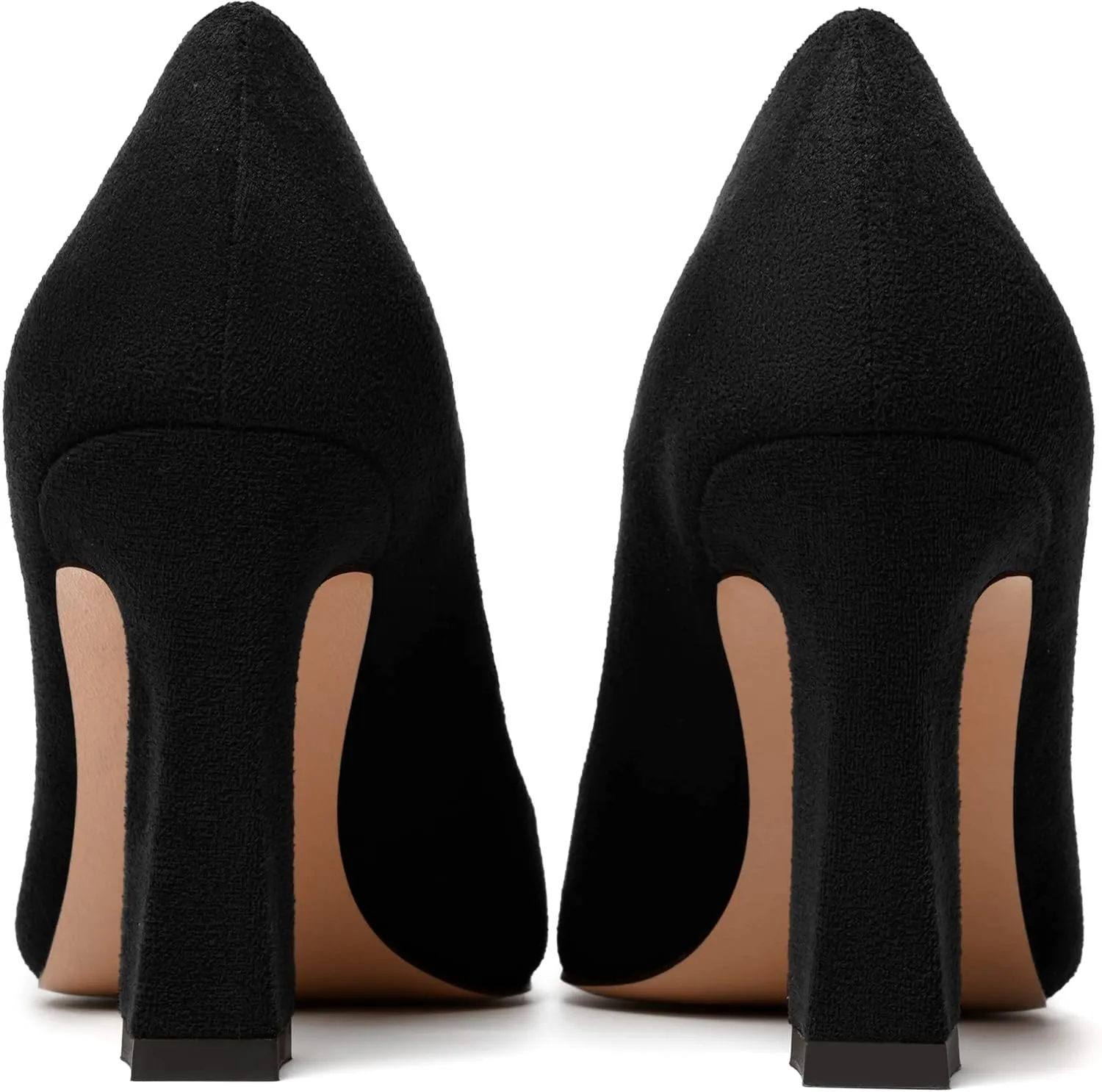 MODENCOCO Womens Slip On Solid Office Sexy Pointed Toe Fashion Suede Block High Heel Pumps Dress Shoes 3.5 Inch