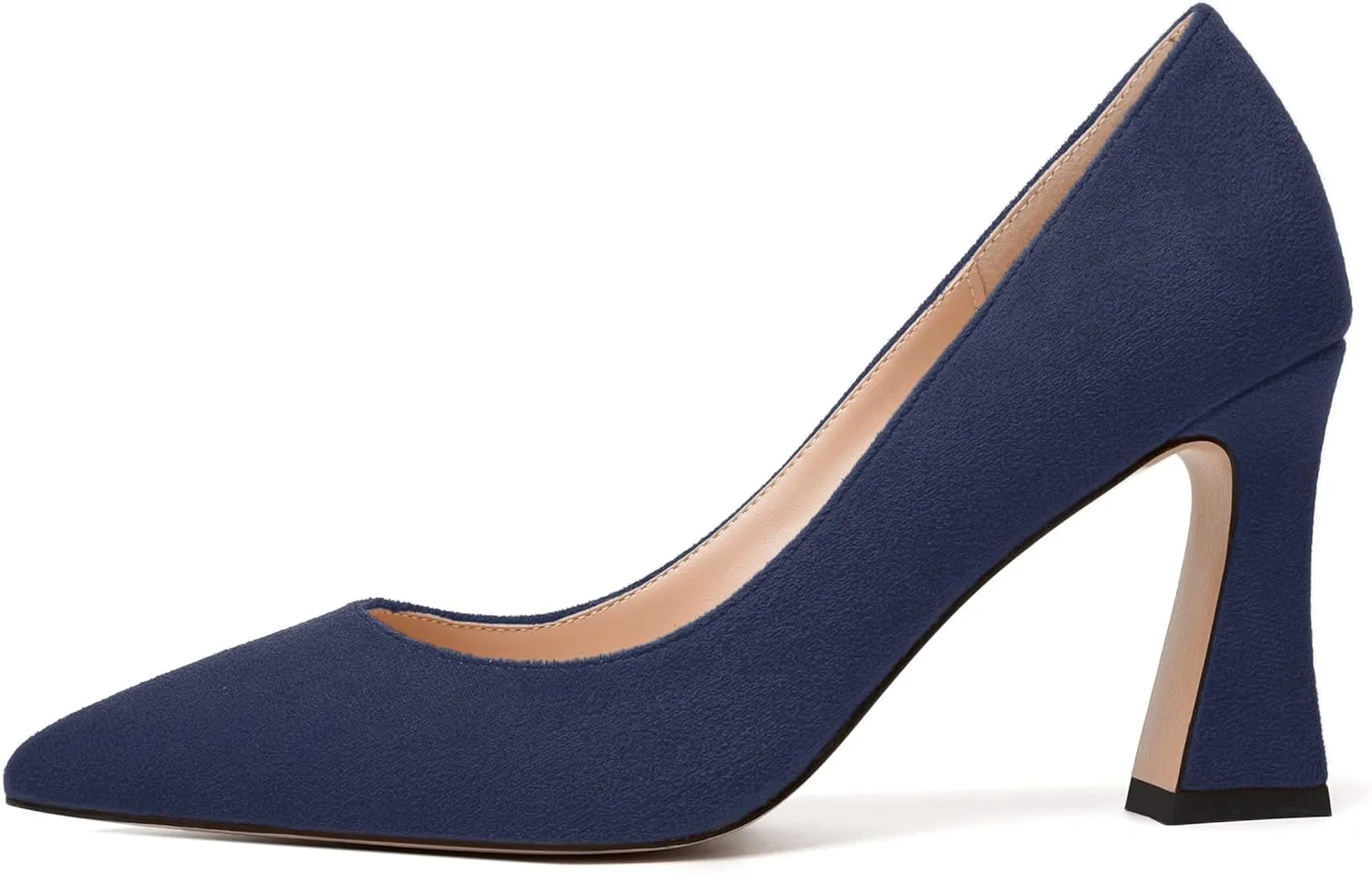 MODENCOCO Womens Slip On Solid Office Sexy Pointed Toe Fashion Suede Block High Heel Pumps Dress Shoes 3.5 Inch
