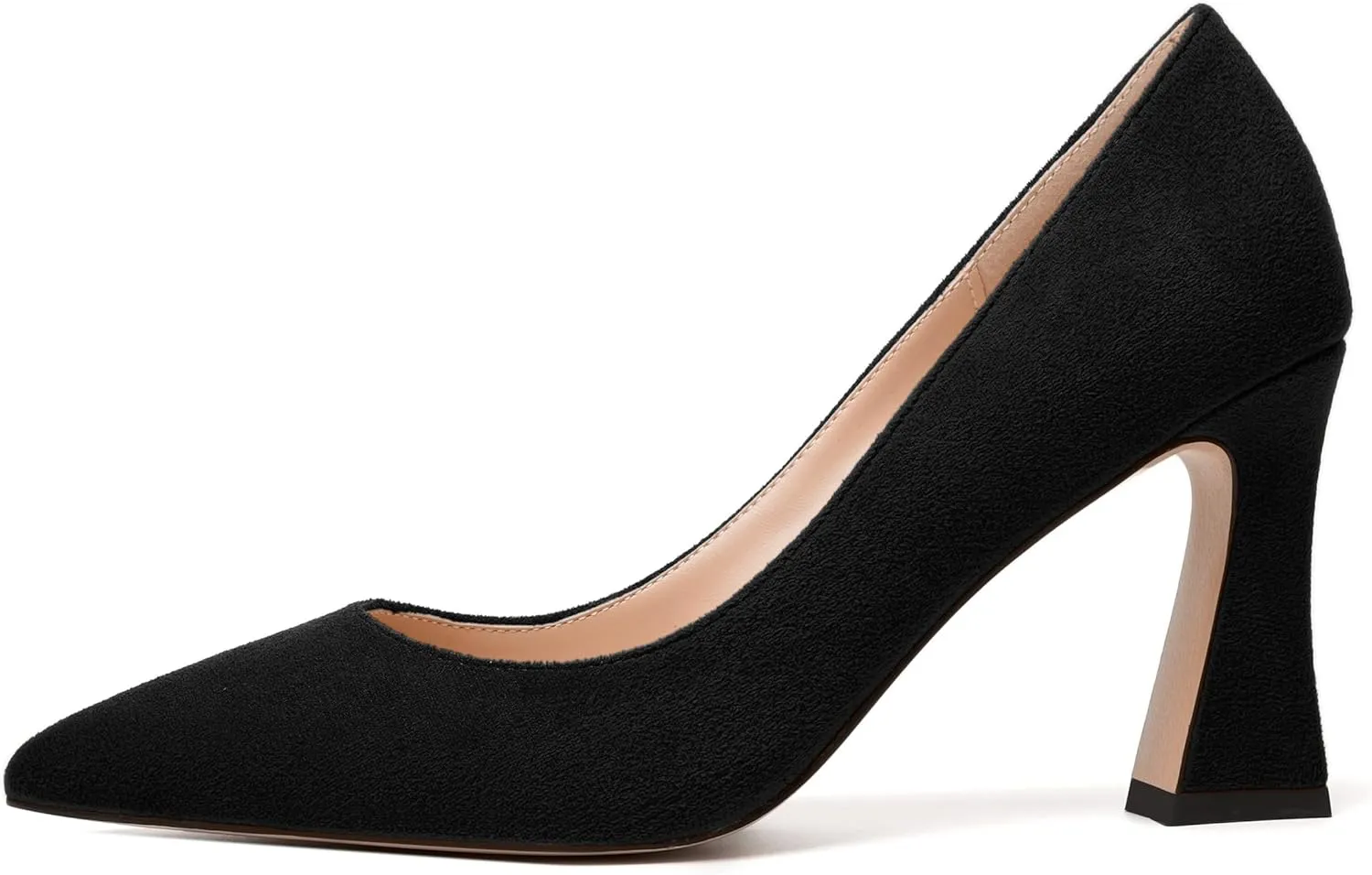 MODENCOCO Womens Slip On Solid Office Sexy Pointed Toe Fashion Suede Block High Heel Pumps Dress Shoes 3.5 Inch