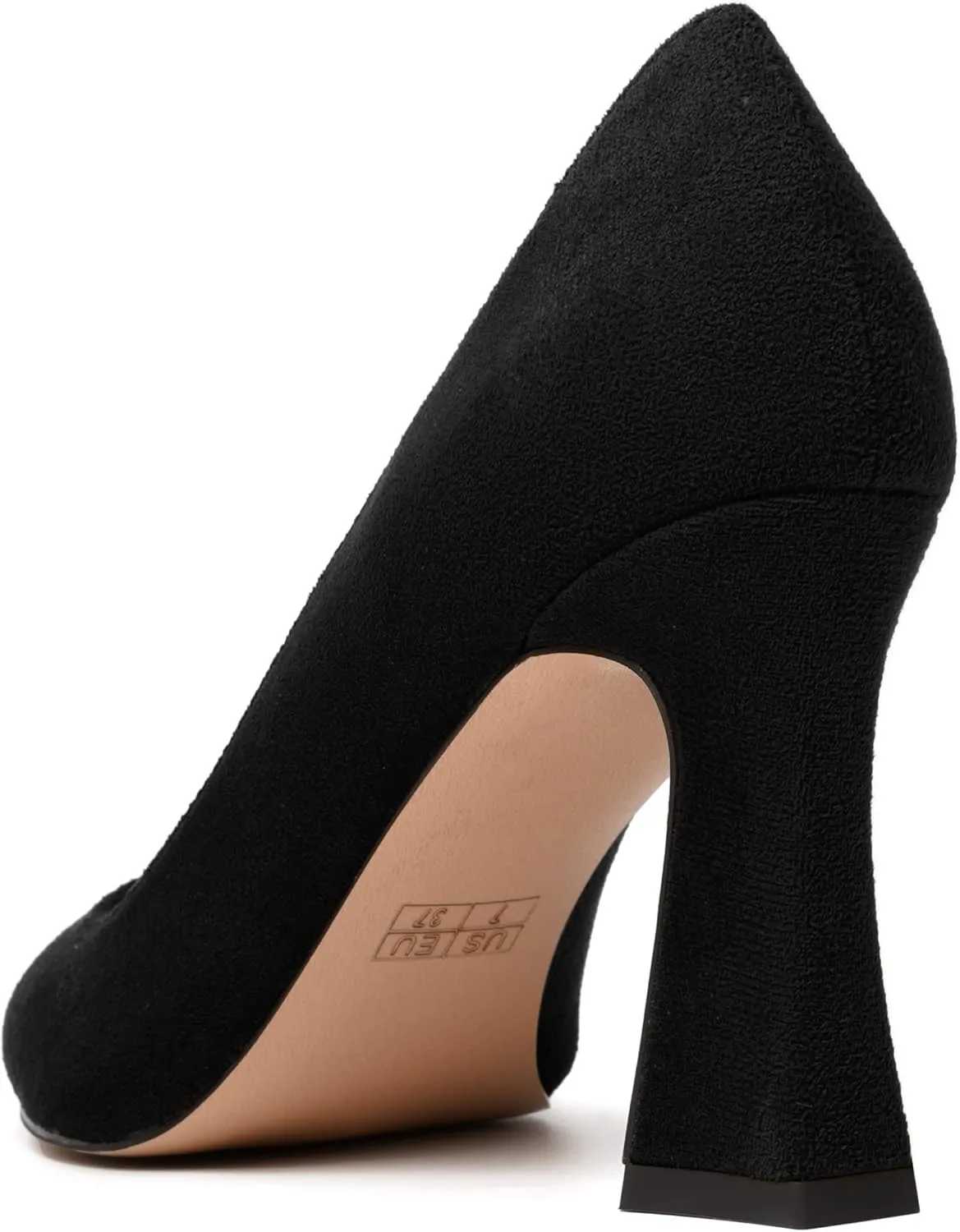 MODENCOCO Womens Slip On Solid Office Sexy Pointed Toe Fashion Suede Block High Heel Pumps Dress Shoes 3.5 Inch