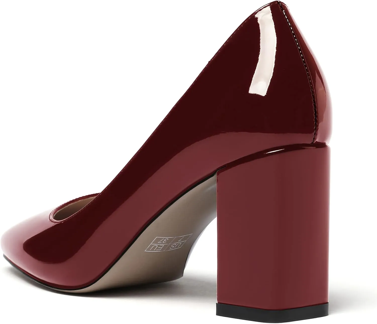 MODENCOCO Women's Thick Square Toe Patent Slip On Solid Block High Heel Pumps Shoes 3 Inch